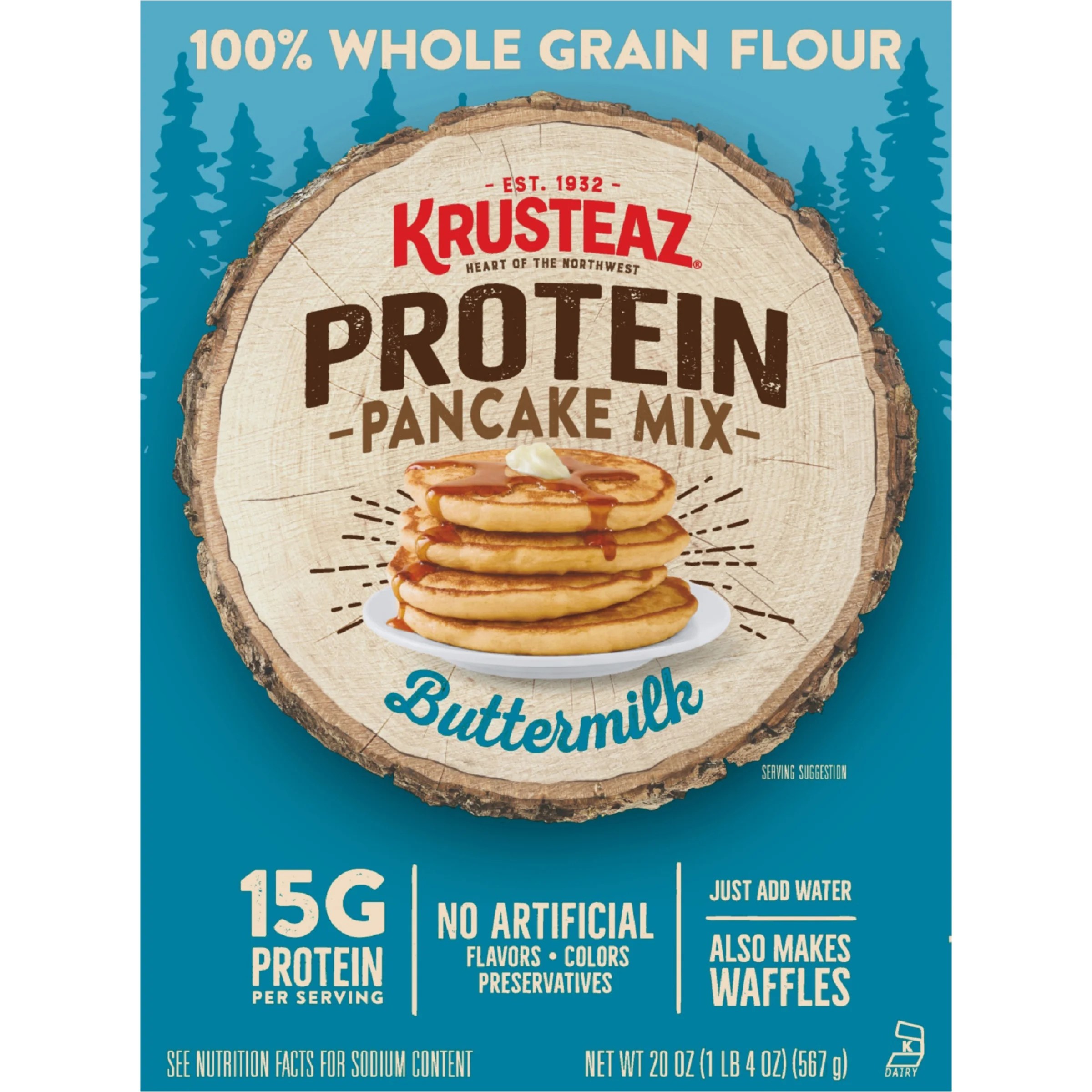 Krusteaz Protein Buttermilk Pancake and Waffle Mix, 15g Protein Per