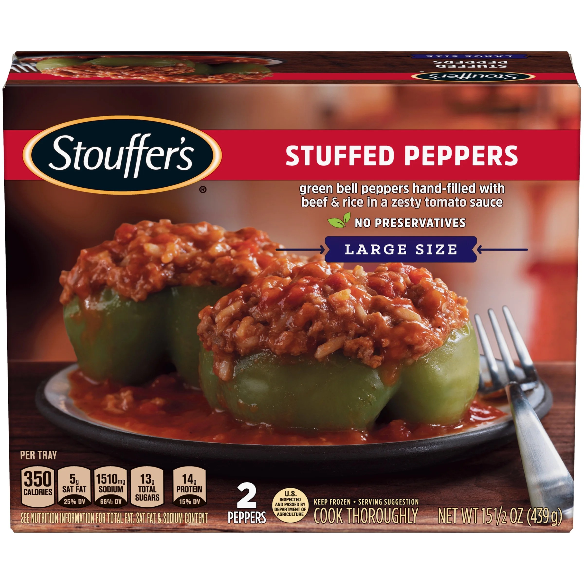 STOUFFER’S Stuffed Peppers, Large Size Frozen Meal