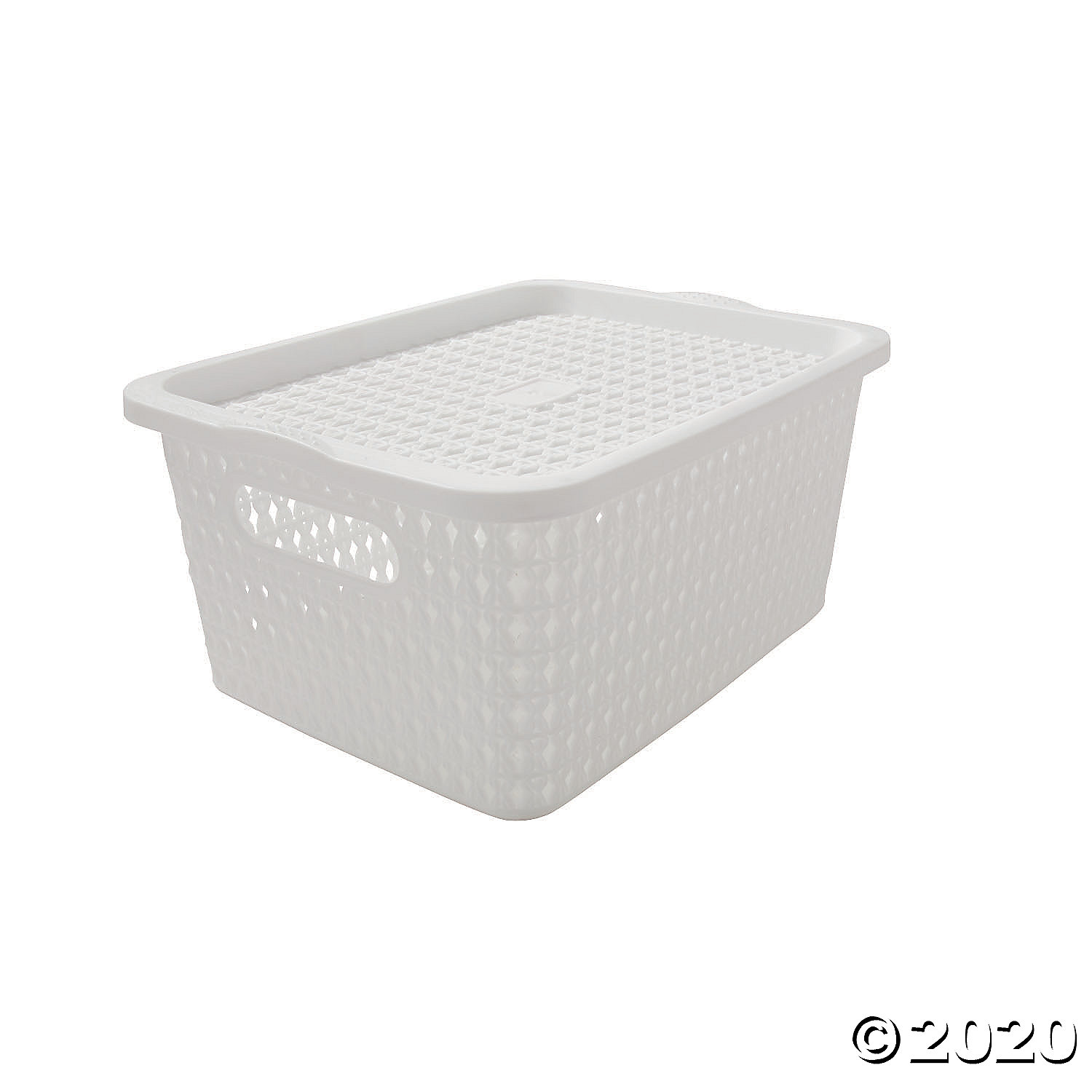 White Rectangle Woven Storage Baskets with Lid