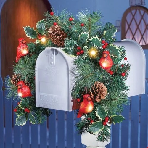 Mailbox Decorations For Christmas 2023 Covid Cardinal Solar Christmas Mailbox Swag