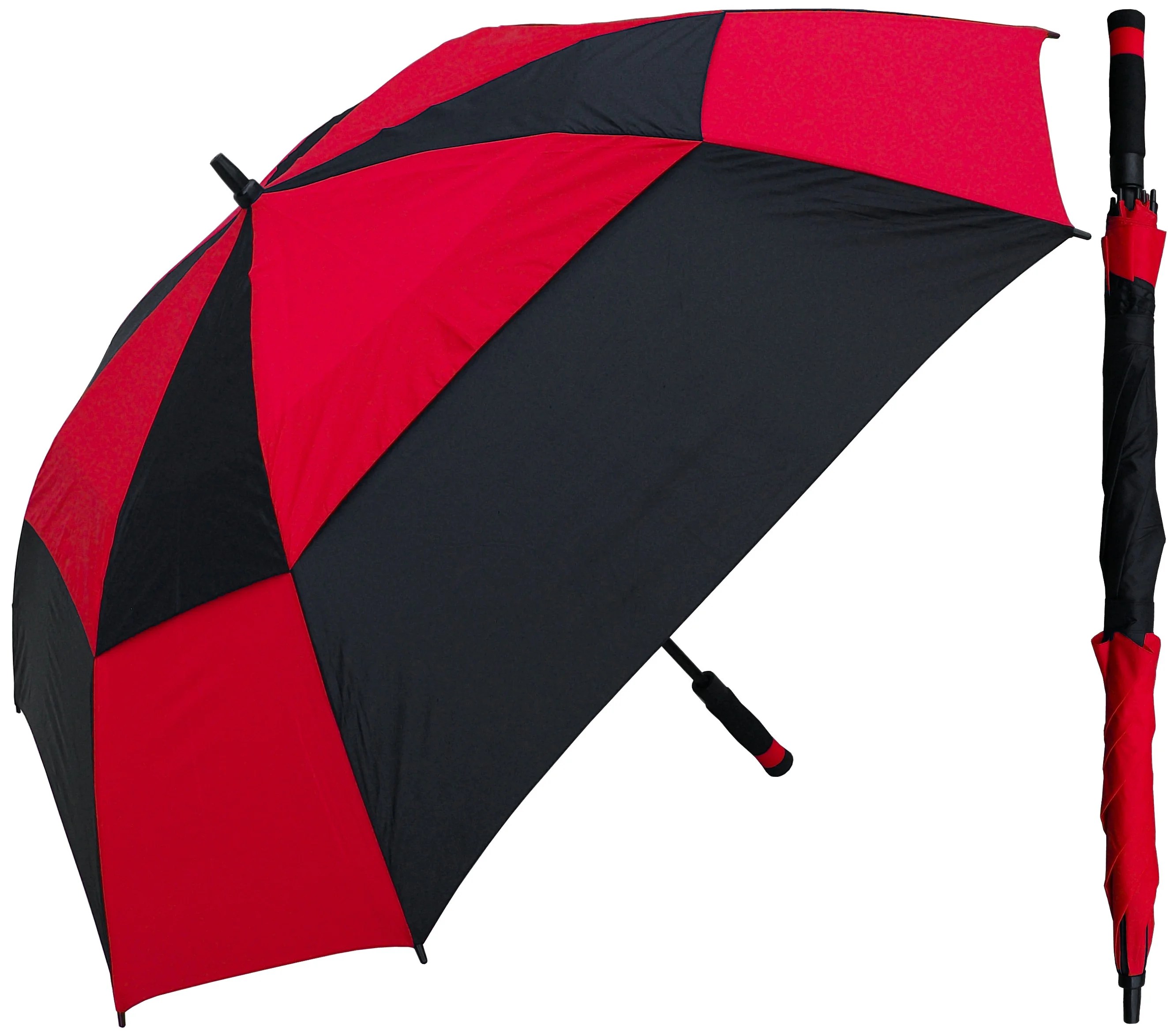 RainStoppers 60 Auto Open Black/Red SquareShape Windbuster Golf Umbrella