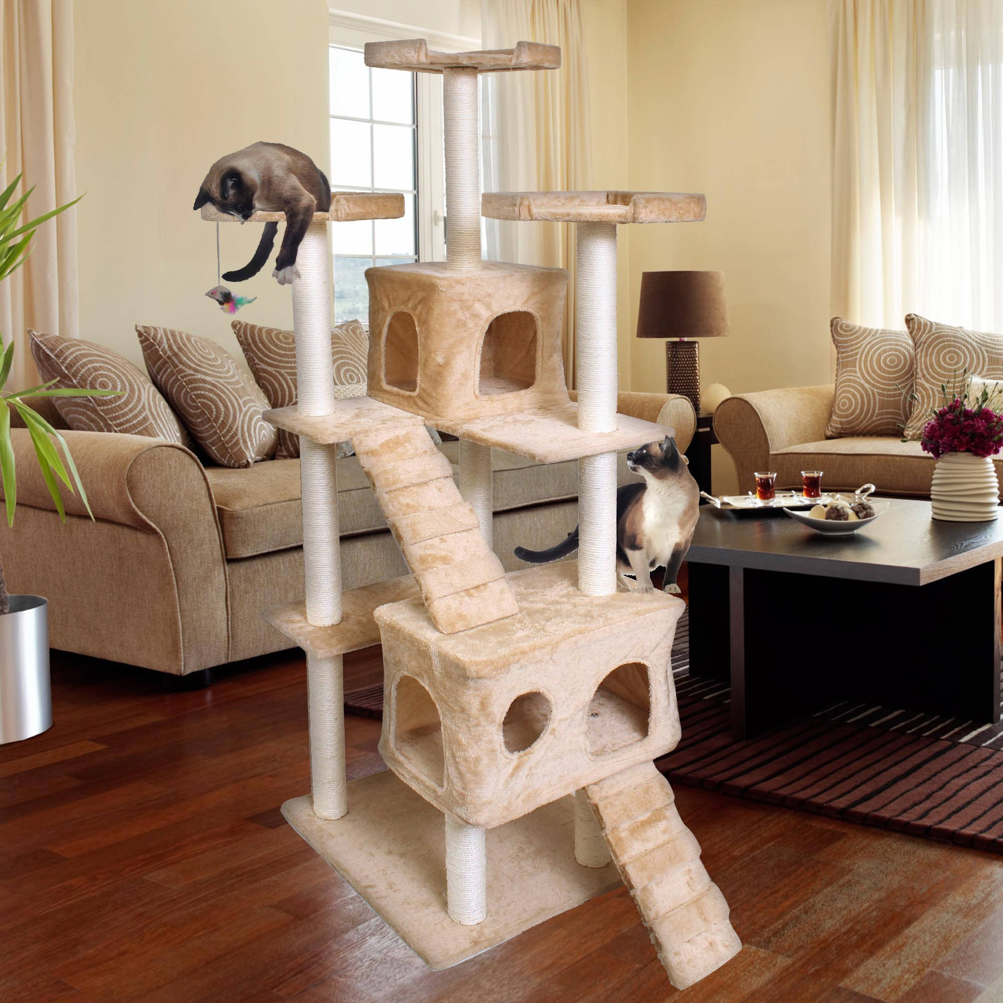 Premium Cat Tree Tower Condo Scratch Furniture, 72", Tan