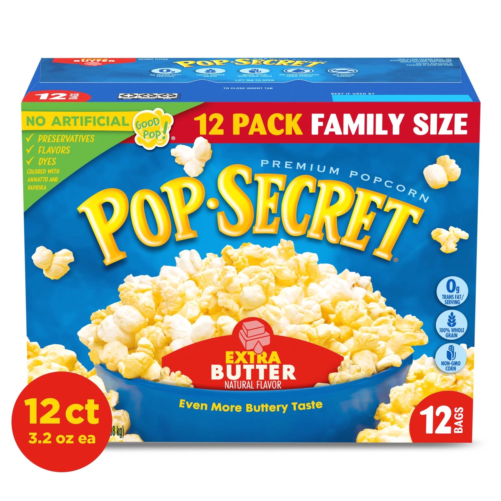 Pop Secret Microwave Popcorn, Extra Butter Flavor, 3.2 Oz Sharing Bags