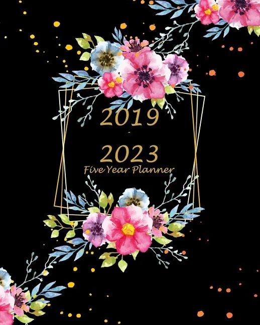 20192023 Five Year Planner Black Flowers Cover, 60 Months Planner for