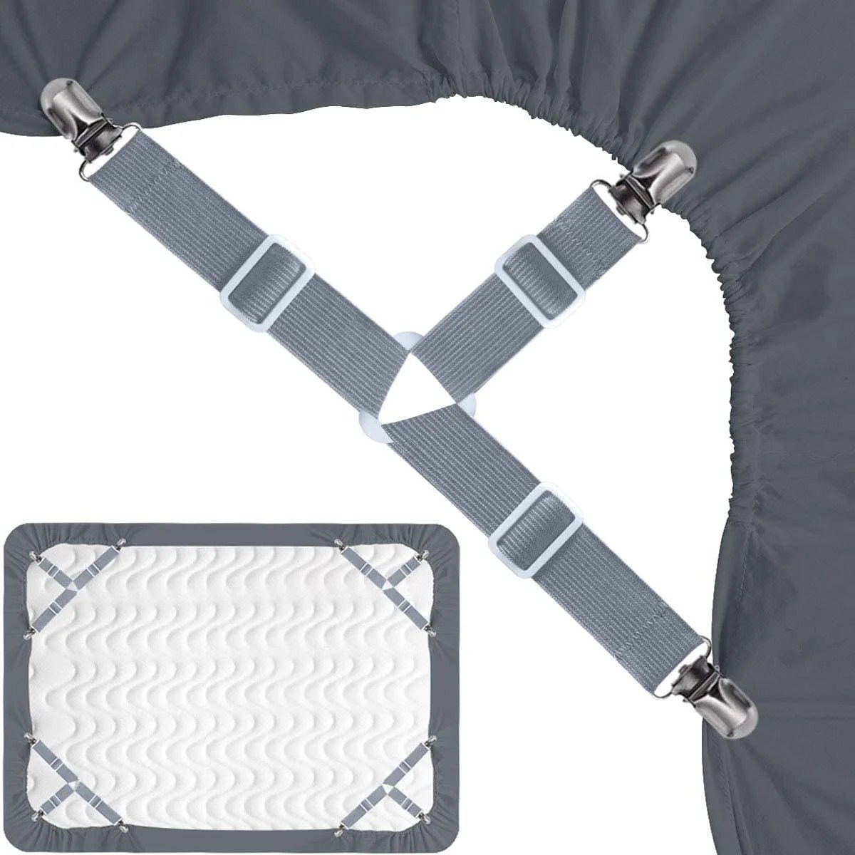 Bed Sheet Holder Straps，Adjustable Fitted Bed Sheet Clips Fasteners 3