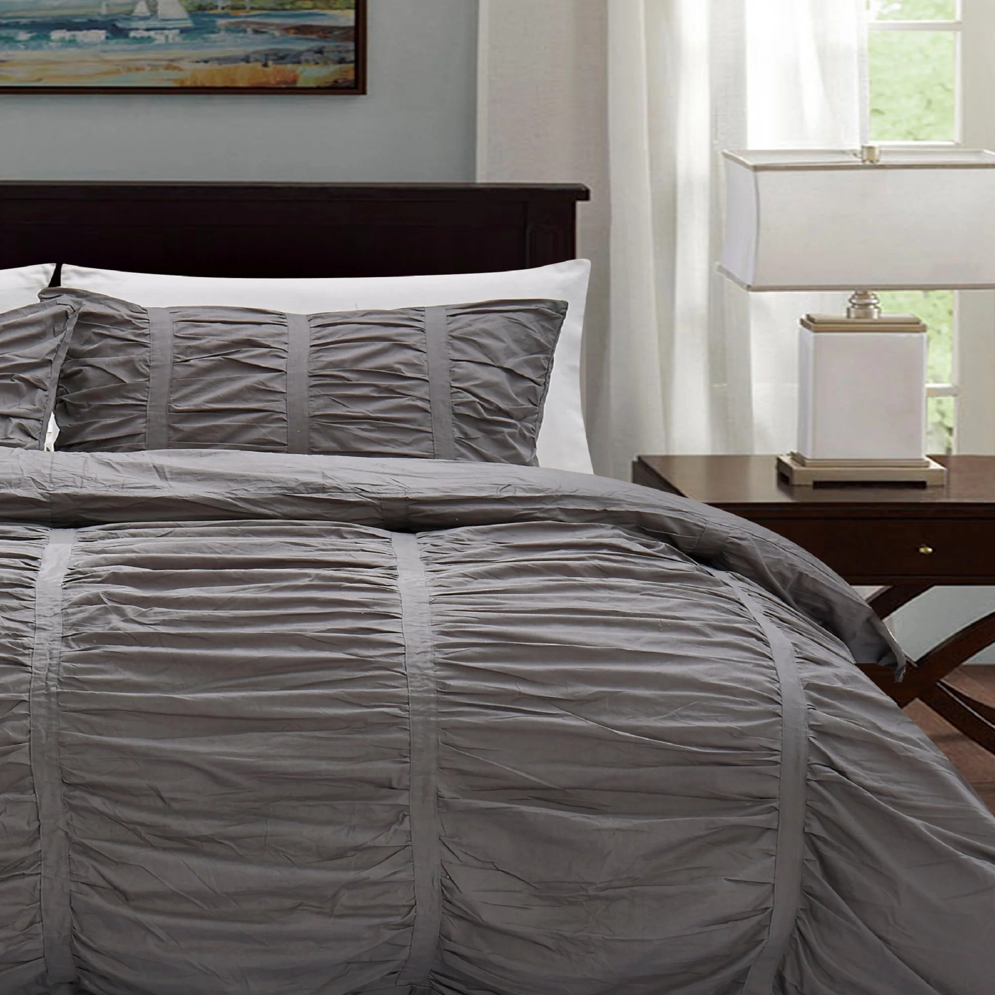 California Design Den Ruffle Duvet Cover Set Cotton Charcoal Gray, King 3Piece