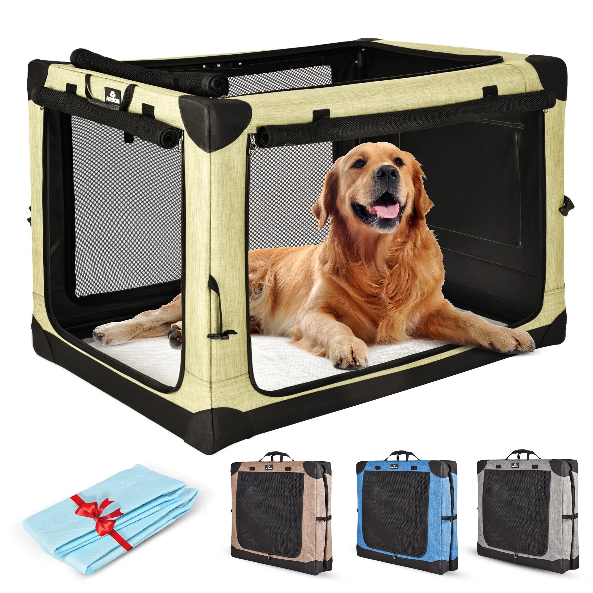 38" Collapsible Dog Crate, Dog Travel Crate,Portable Dog Crate,4 Door