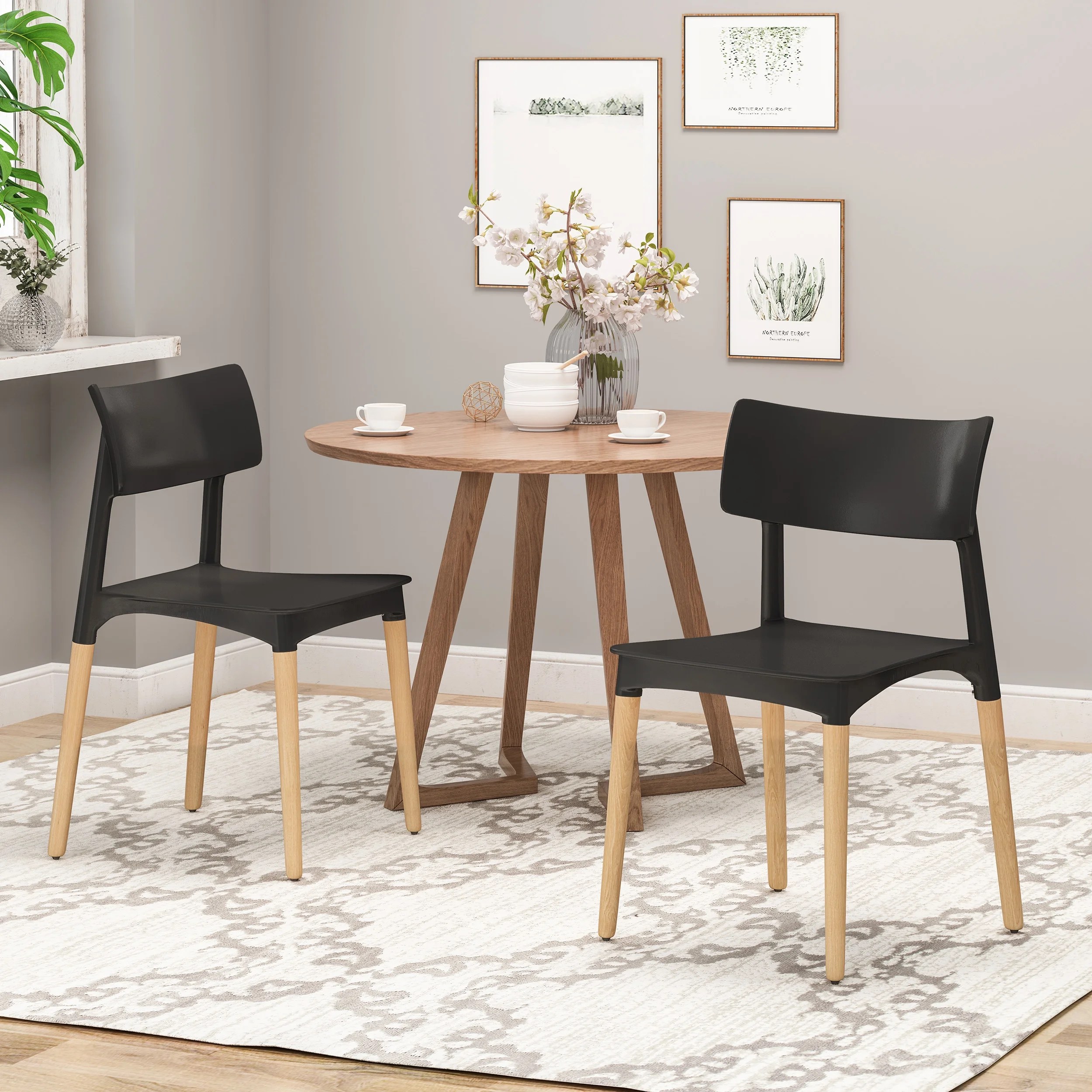 Isabel Modern Dining Chair with Beech Wood Legs (Set of 2). Black and