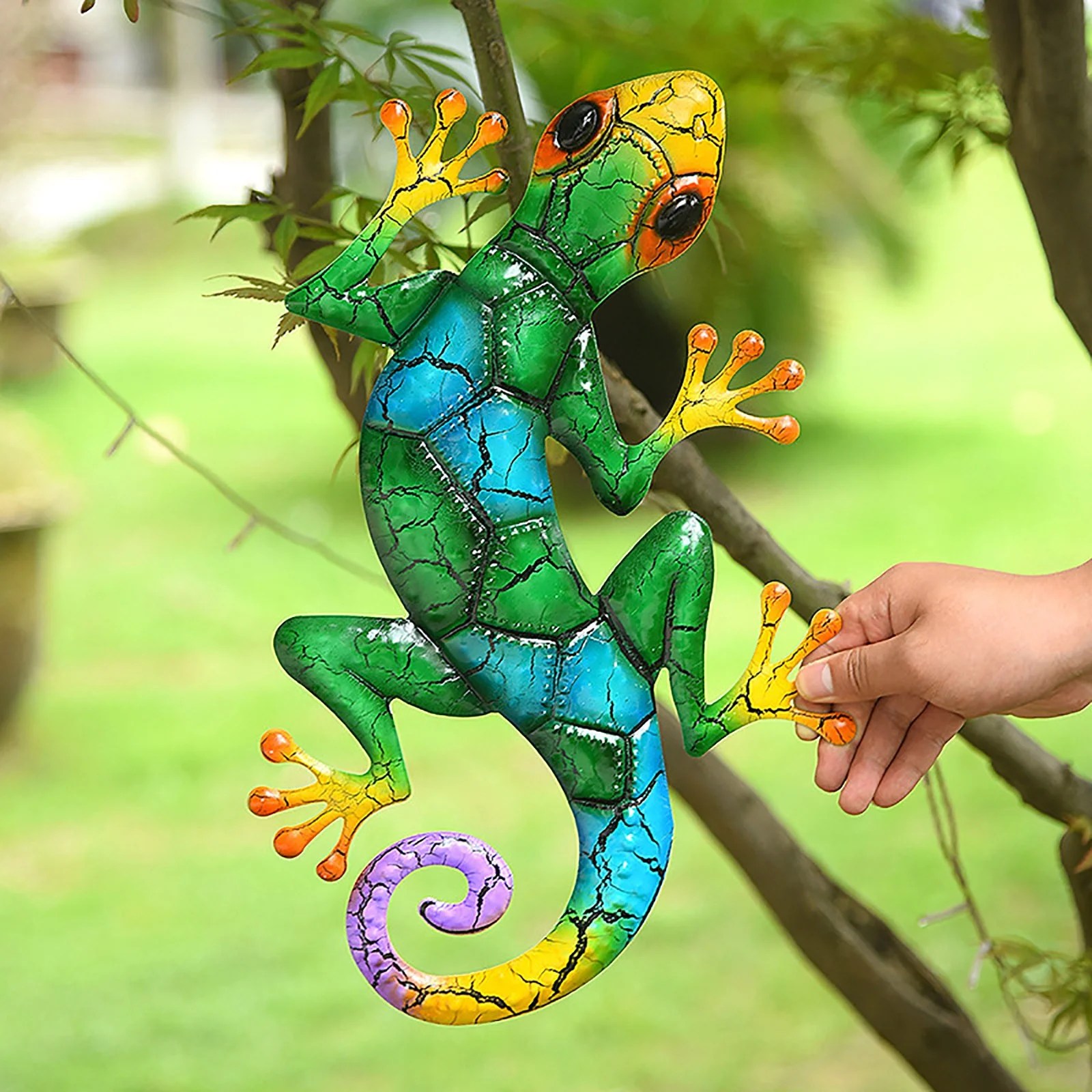 gyujnb Metal Gecko Wall Art Lizard Outdoor Decor Hanging Glass