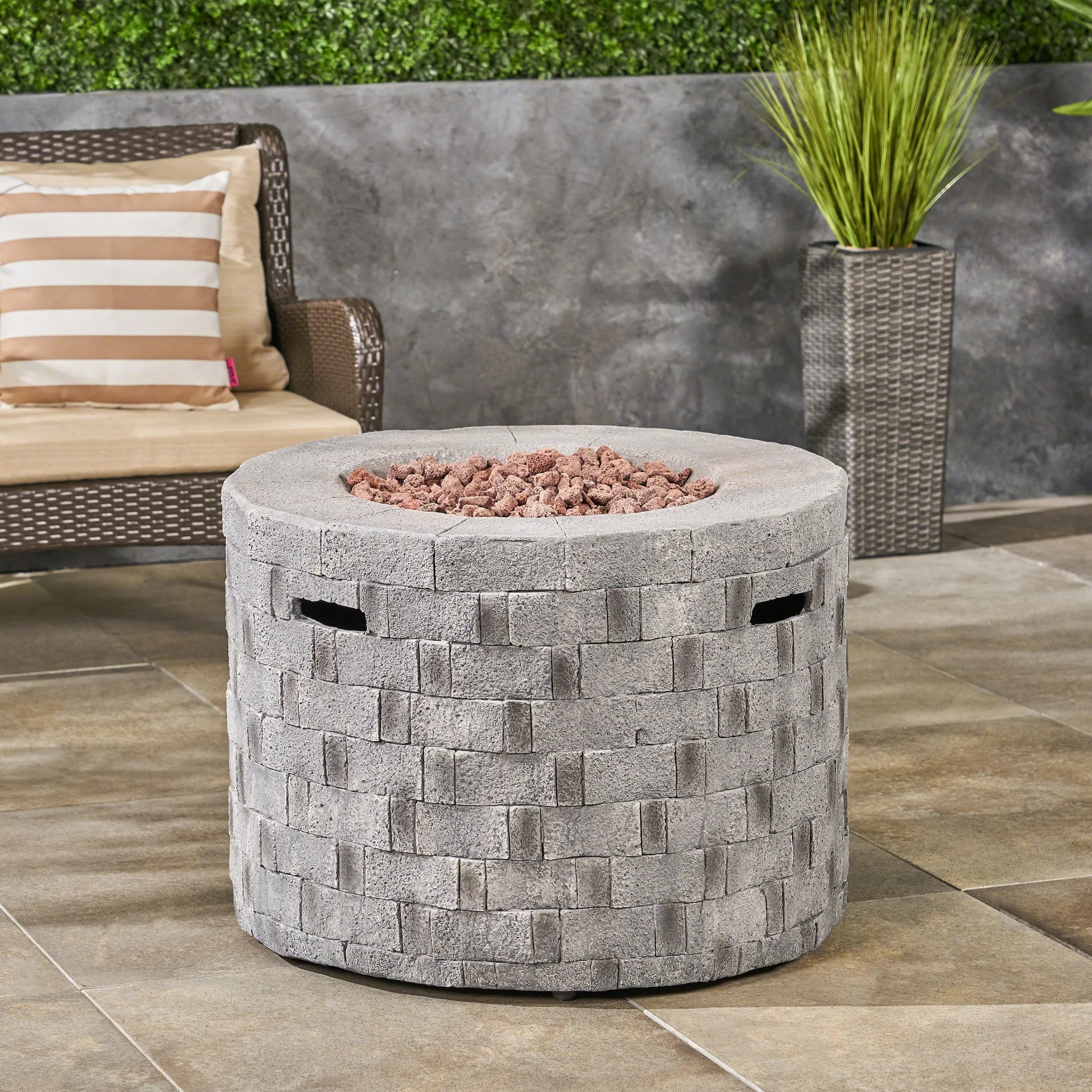 Maximus Outdoor 32" Light Weight Concrete Gas Burning Fire Pit, Gray