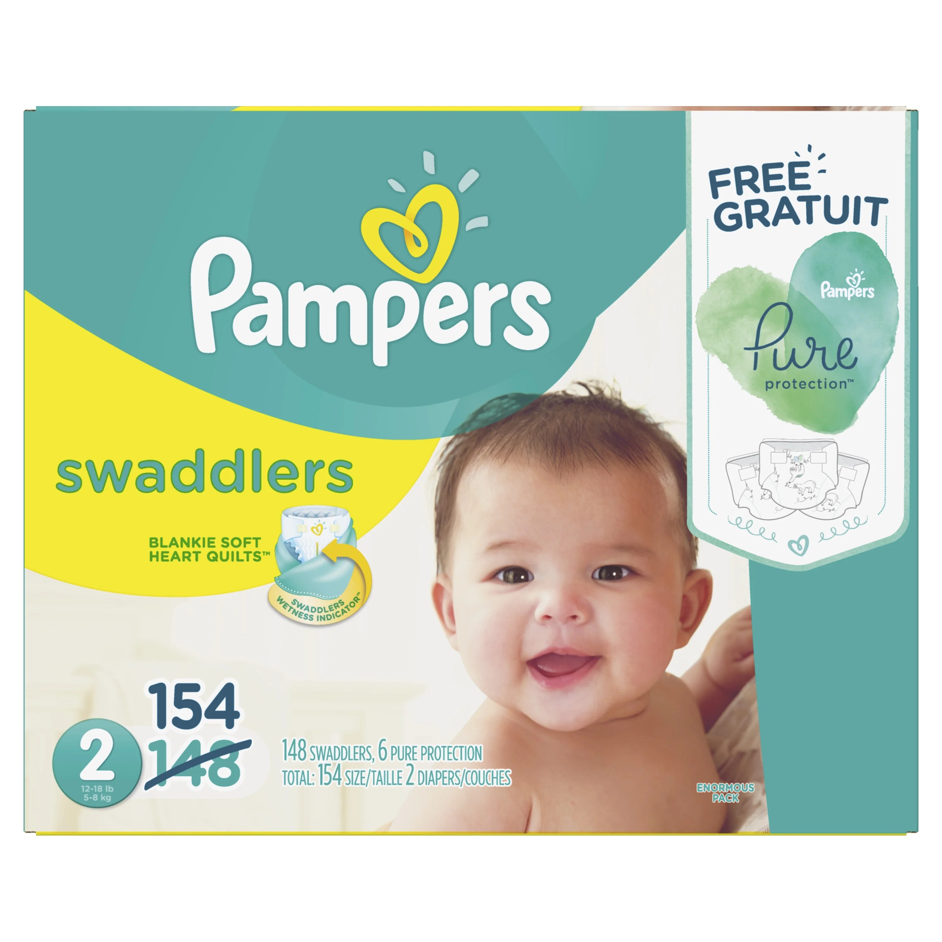 Pampers Swaddlers Diapers Size 2 Bonus Pack 154 Count