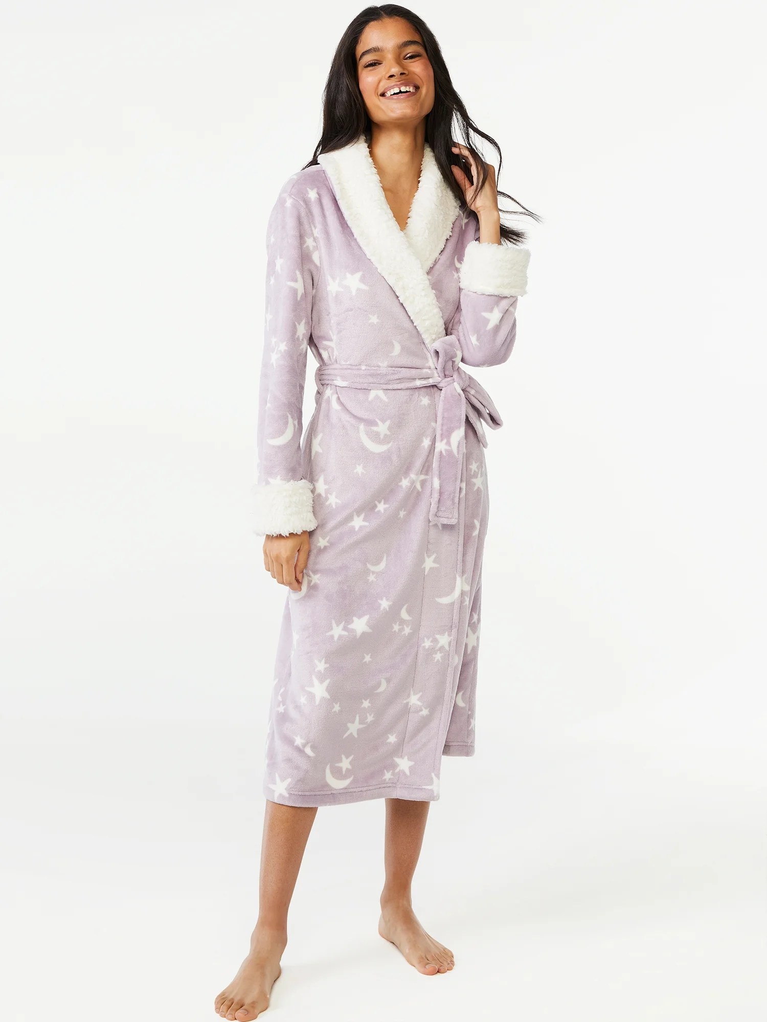 Joyspun Women’s Plush Sleep Robe, Sizes S to 3X