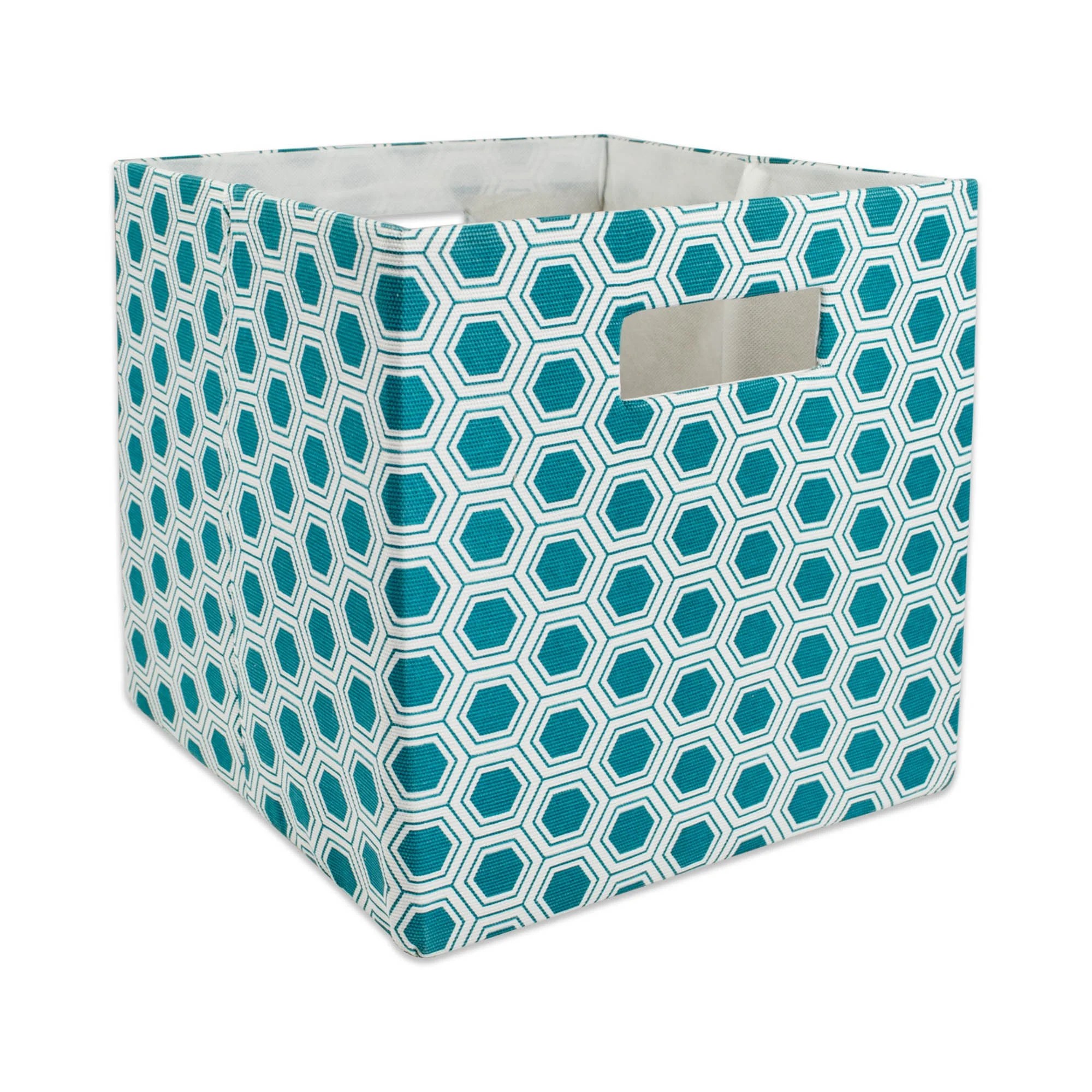 Teal Blue Cube Storage Bin with Design 13"