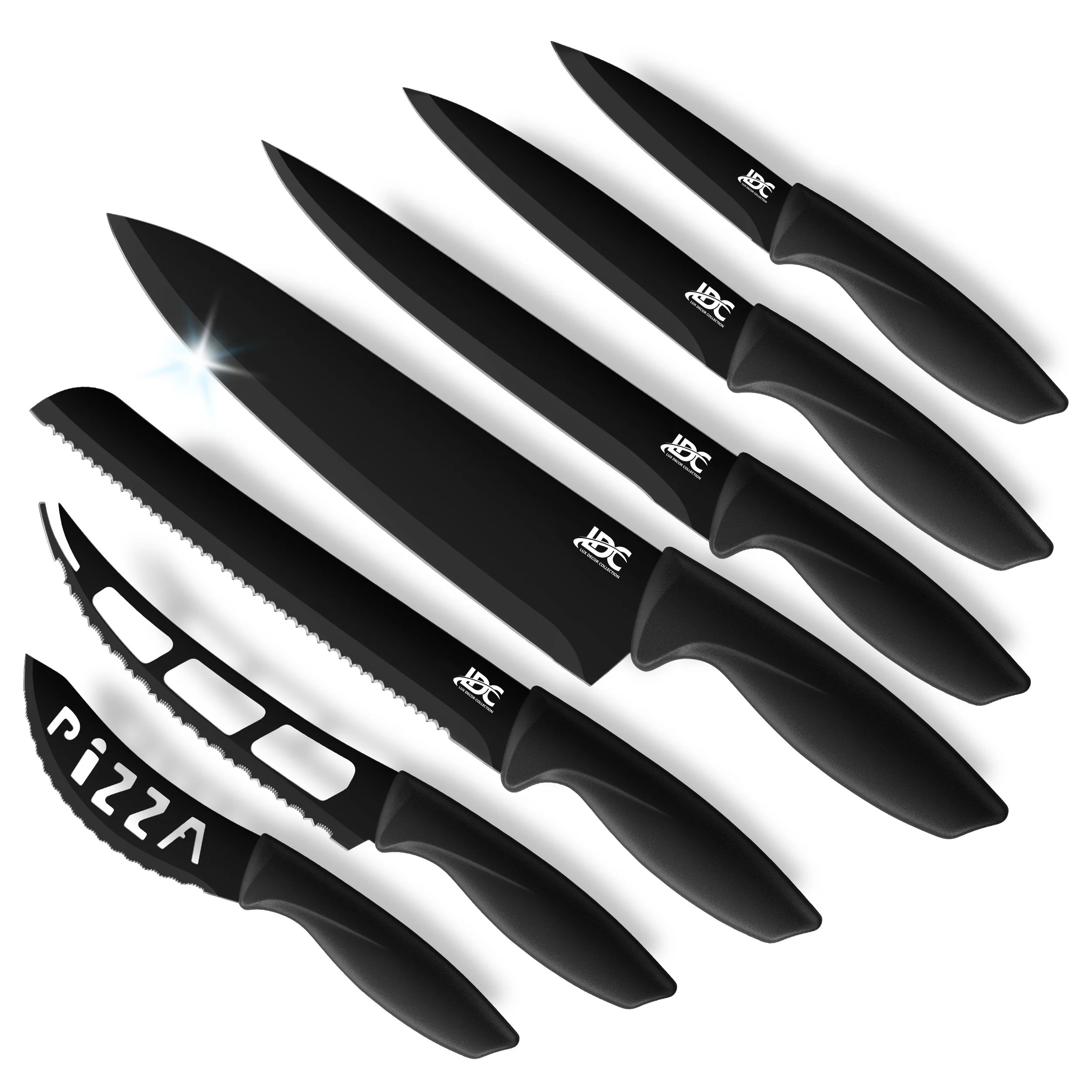 Lux Decor Collection 7 Piece Kitchen Knife Set Steak Knives, Cheese