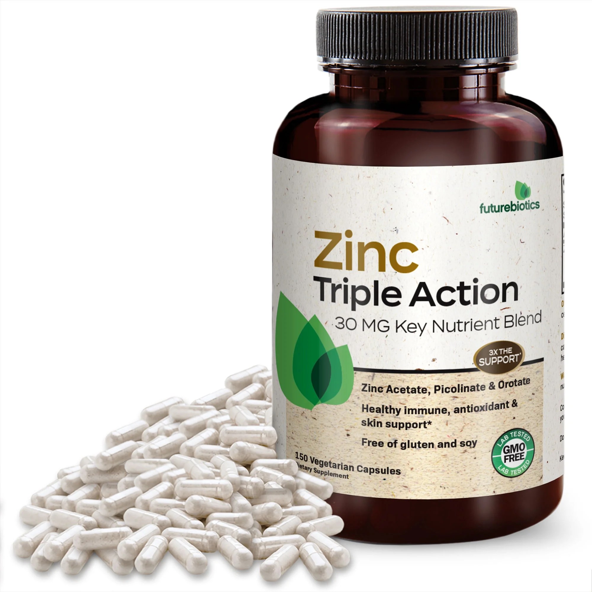 Futurebiotics Zinc Triple Action 30mg Key Nutrient Blend Immune Support