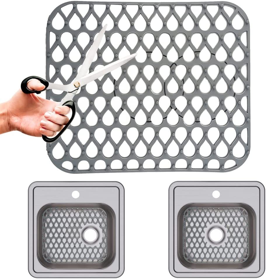 Cuttable Kitchen Silicone Sink Protector, LONGRV 1 PCS Folding AntiSlip Sink Mat Grid for