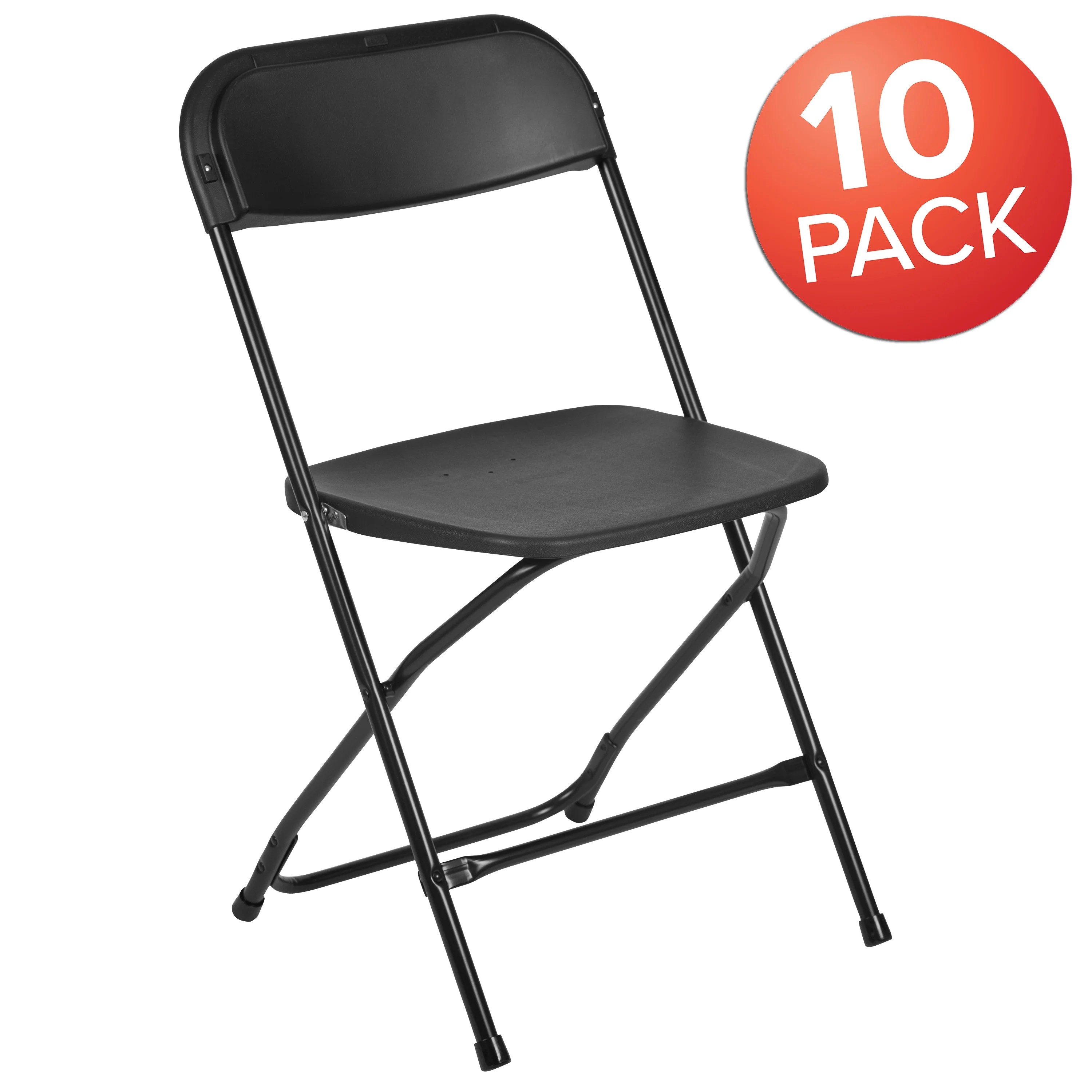 Set of 10 Black Stackable Folding Plastic Chairs 650 LB Weight