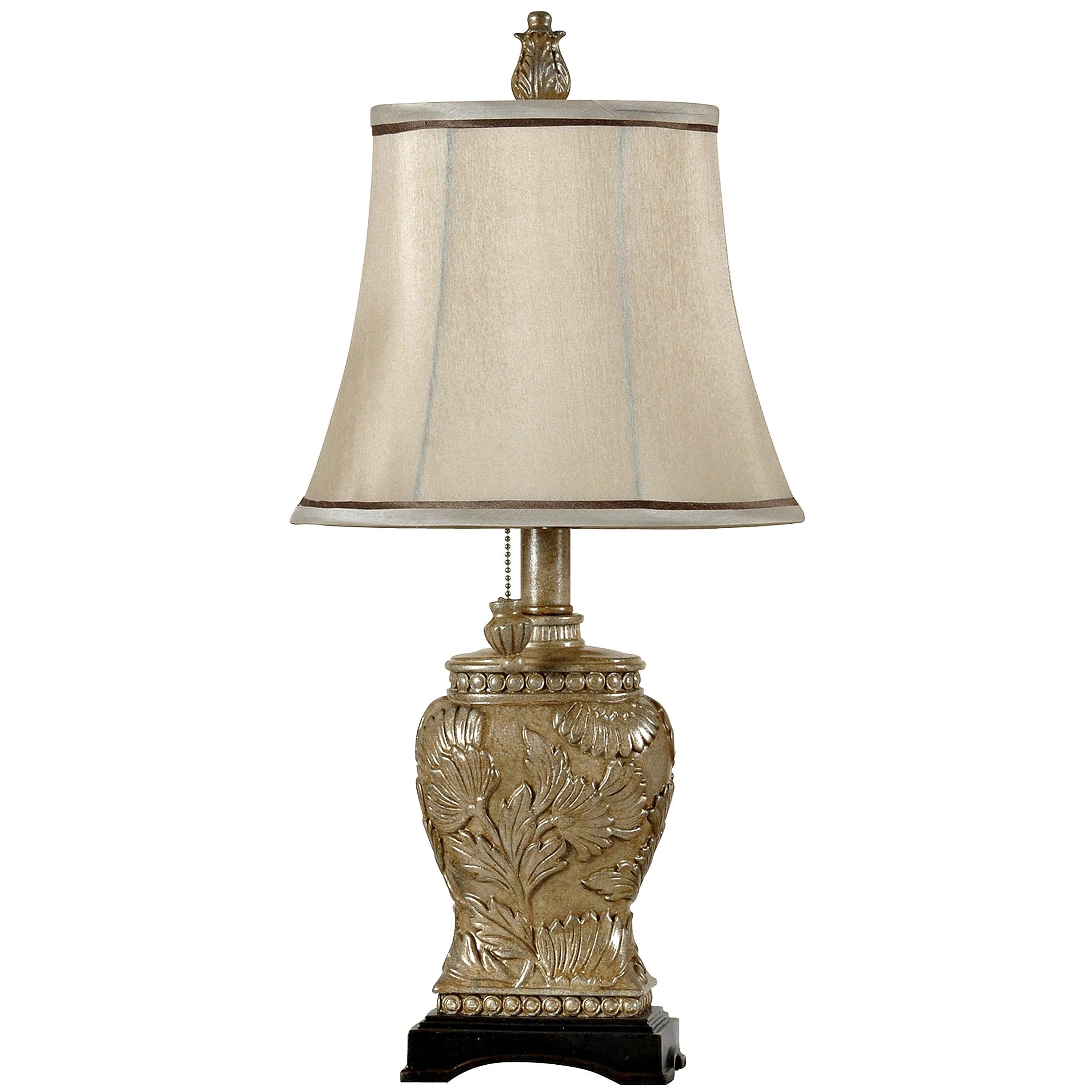 Mini Accent Table Lamp Champagne Ware Finish Beige Fabric Shade