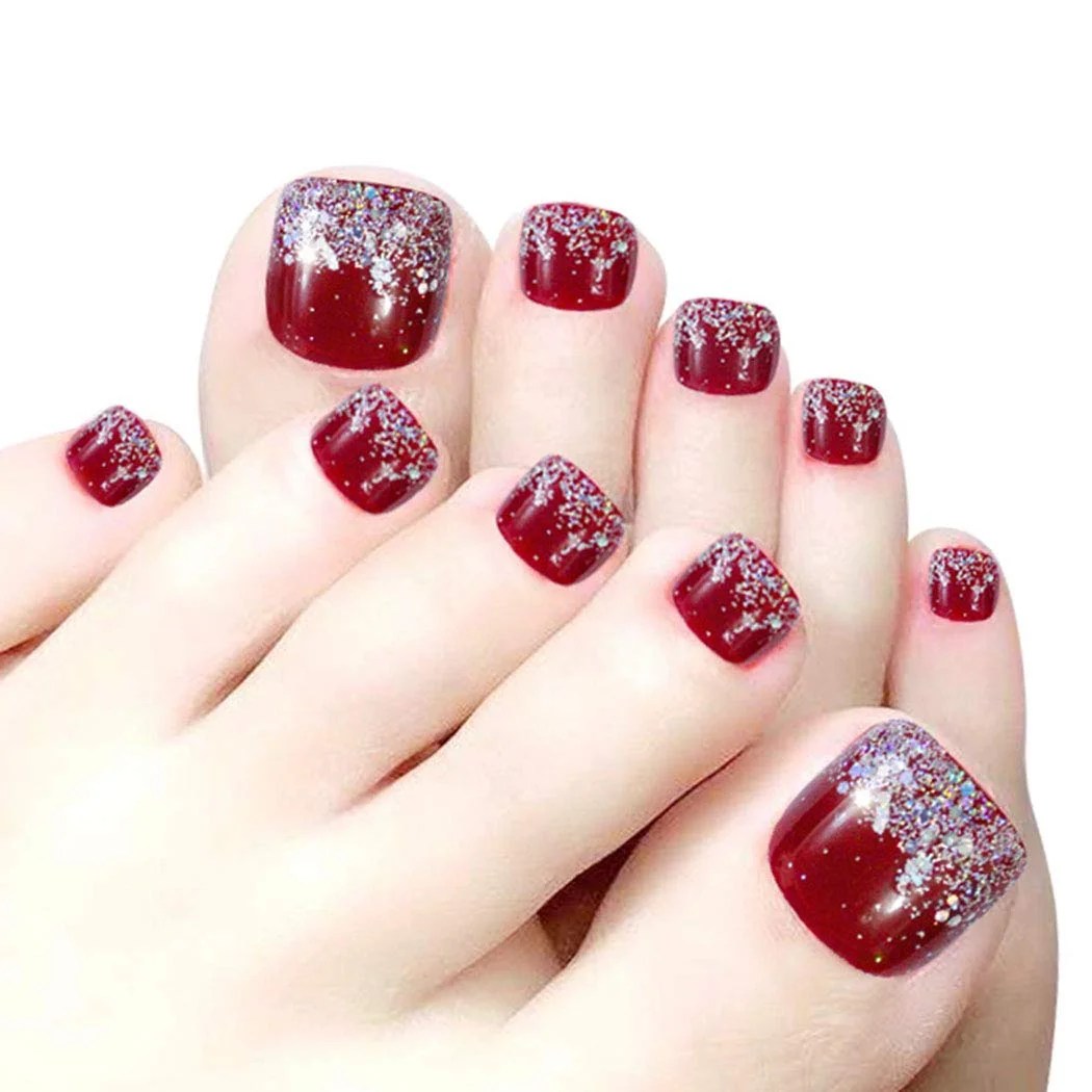 24Pcs Cute Press on Toenails Glossy Fake Toe Nails Tips Short False Toenails Full Cover Glossy
