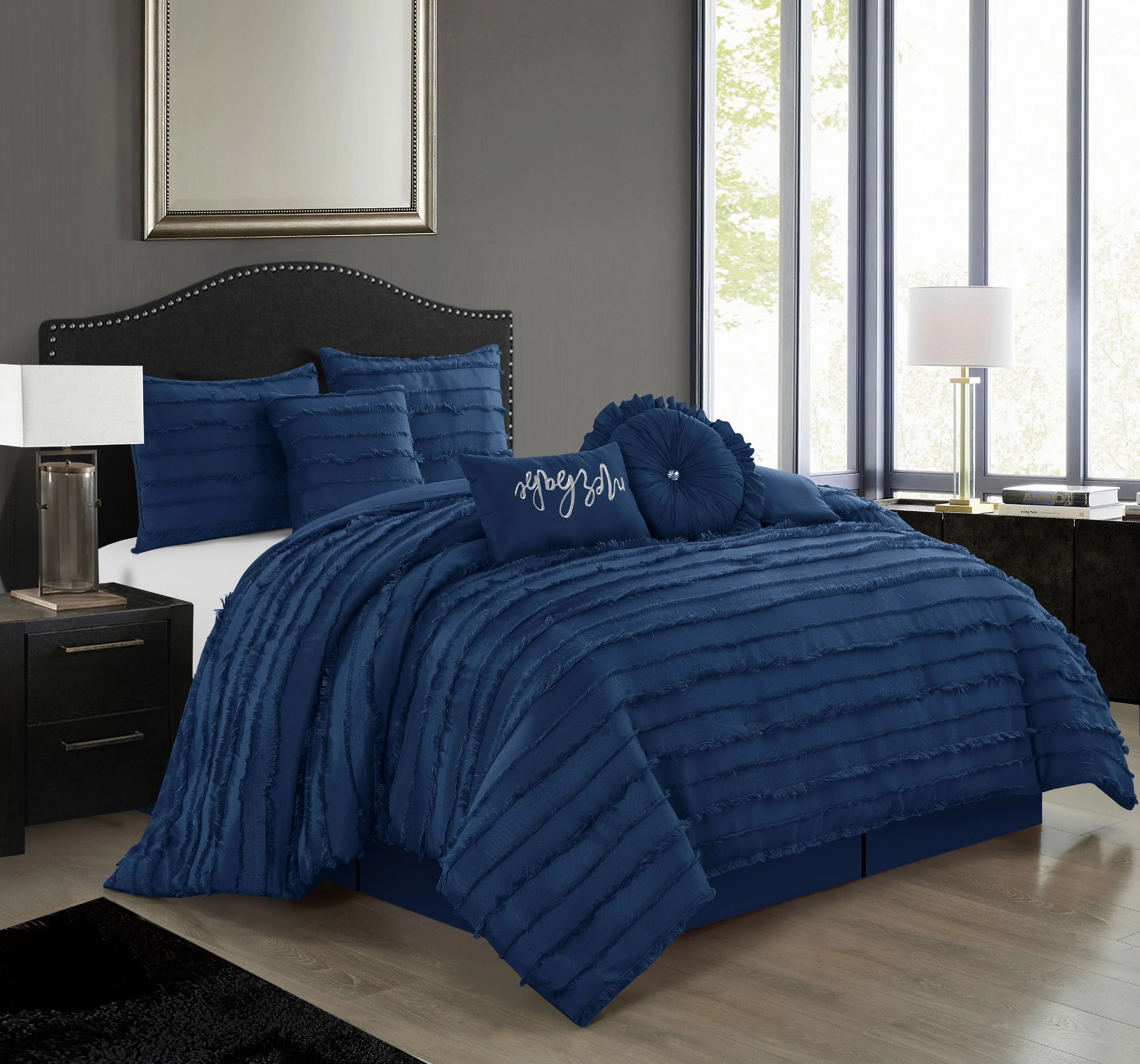 Nanshing Dessy 7Piece Fringe Embroidered Microfiber Comforter Set with