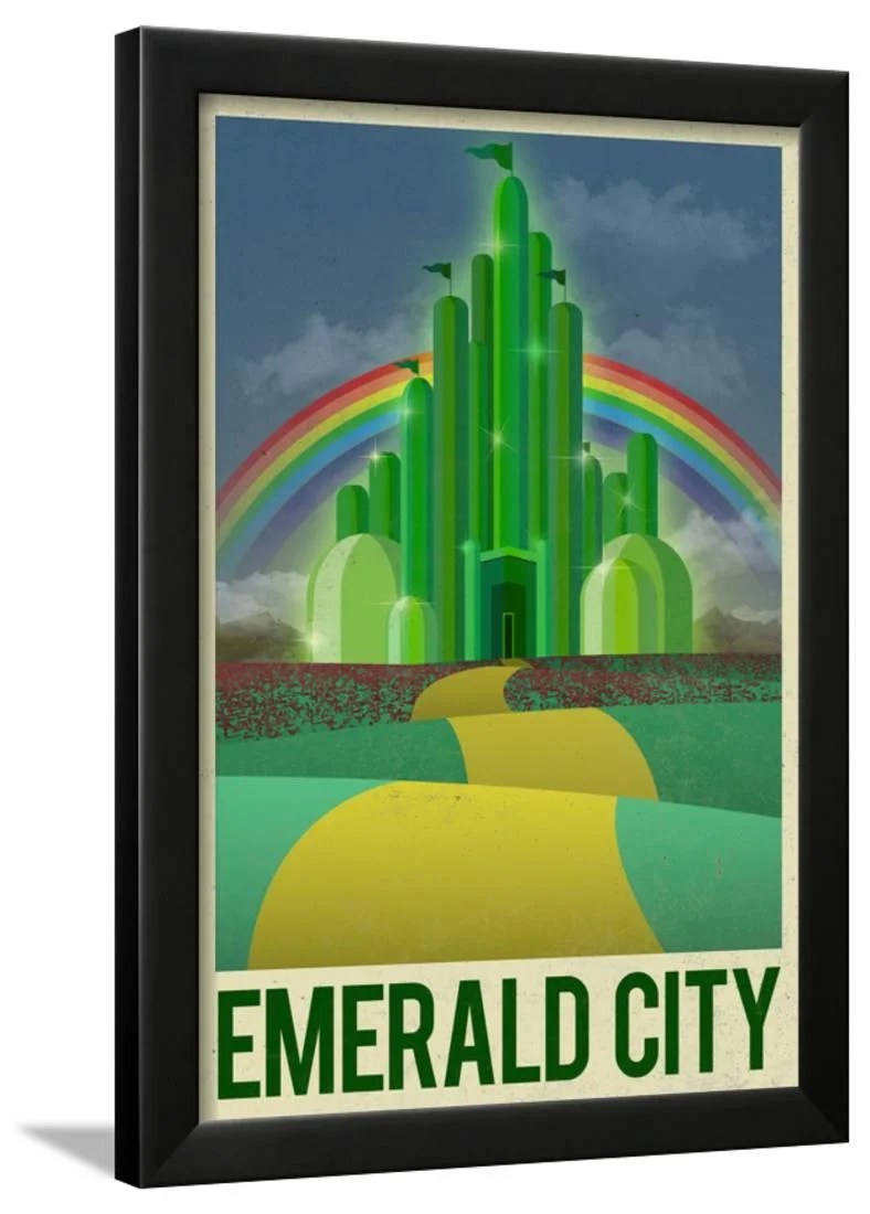 Emerald City Retro Travel Poster Framed Print Wall Art