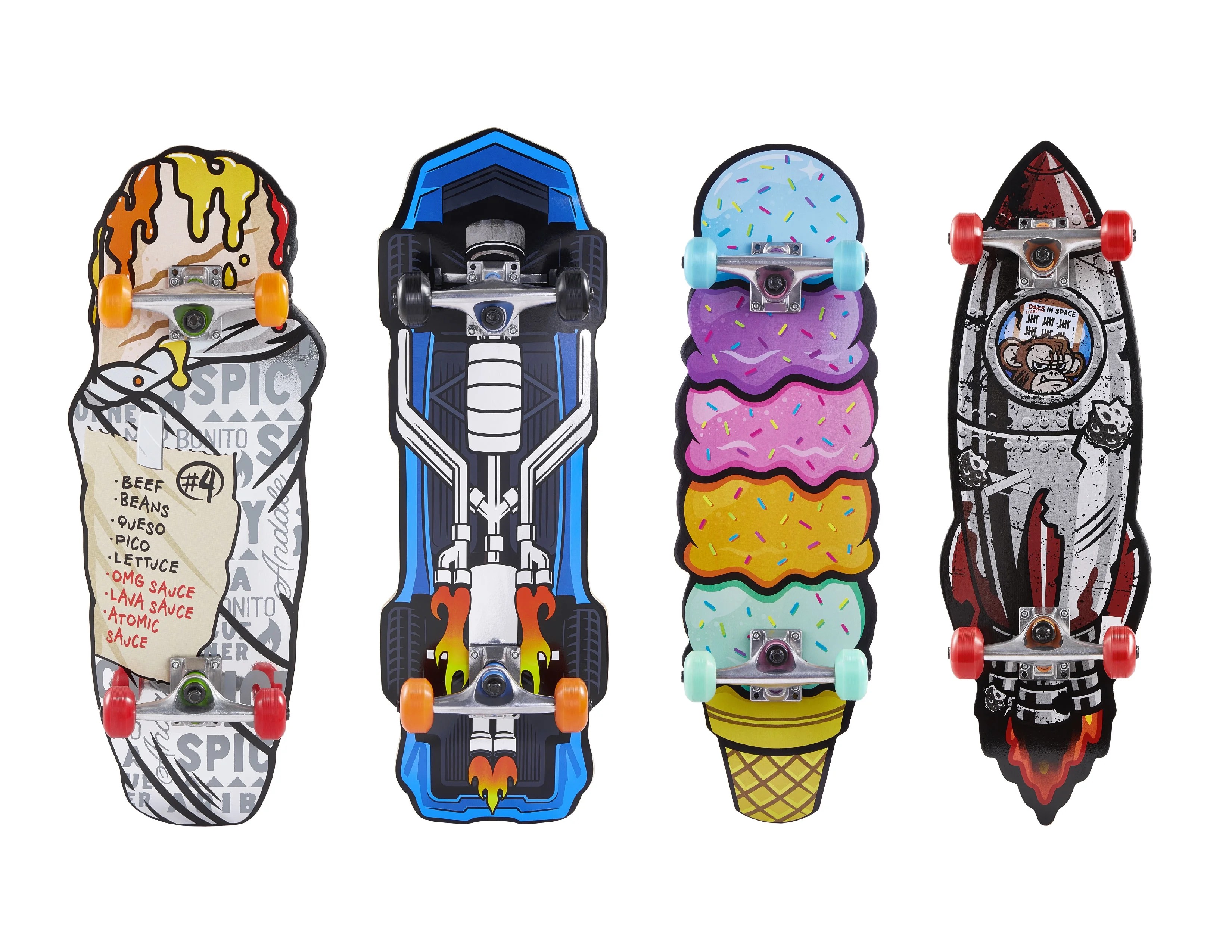 Voyager Shaped Complete Skateboard, Burrito Shape Beginner Skateboard for Kids with Pro Aluminum