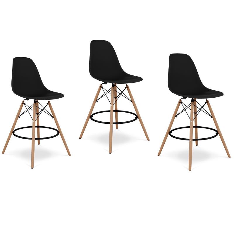 Home Square 3 Piece 28" Plastic and Wood Counter Stool Set in Black