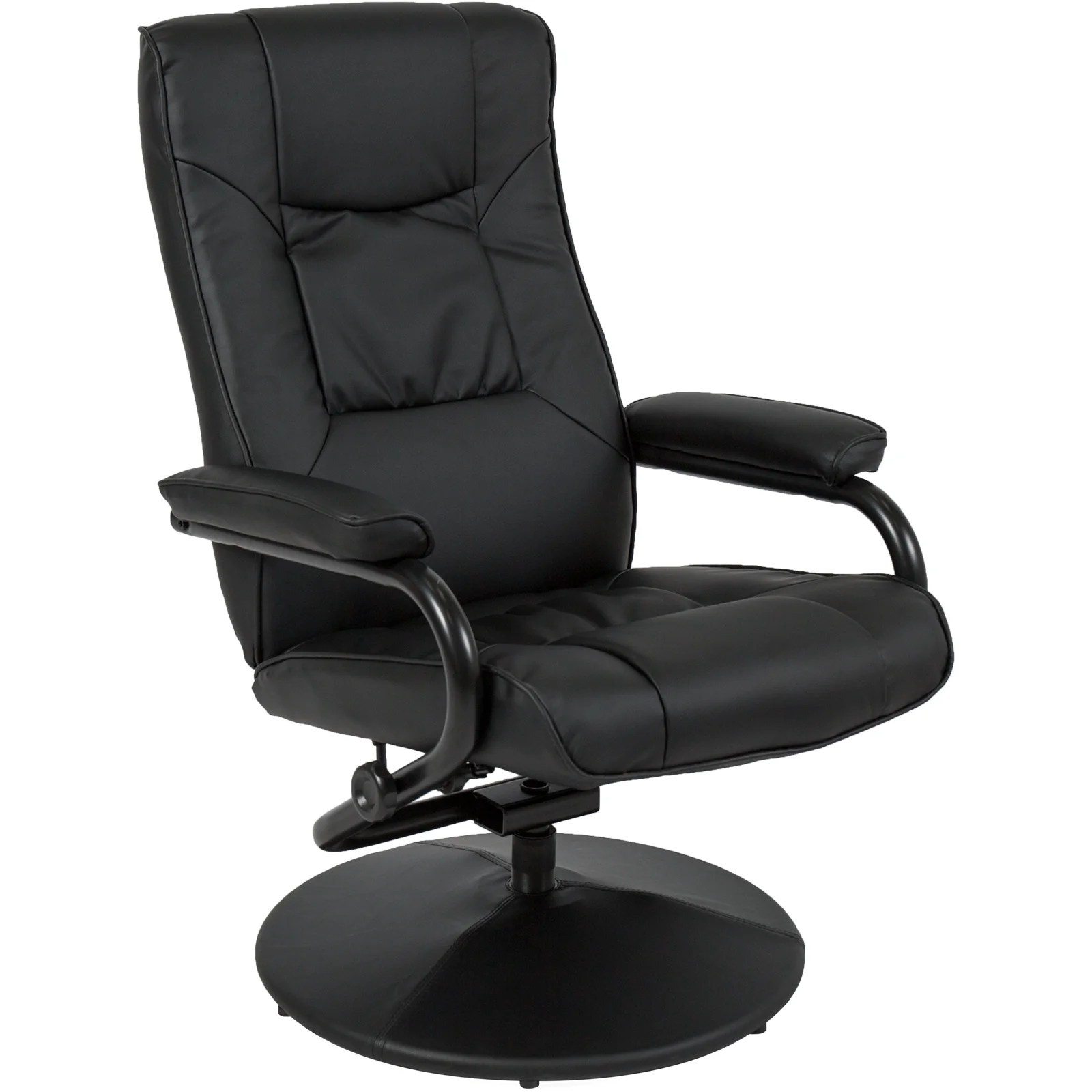 Leather Swivel Recliner Chair w/ Ottoman Stool Black Adjustable Seat