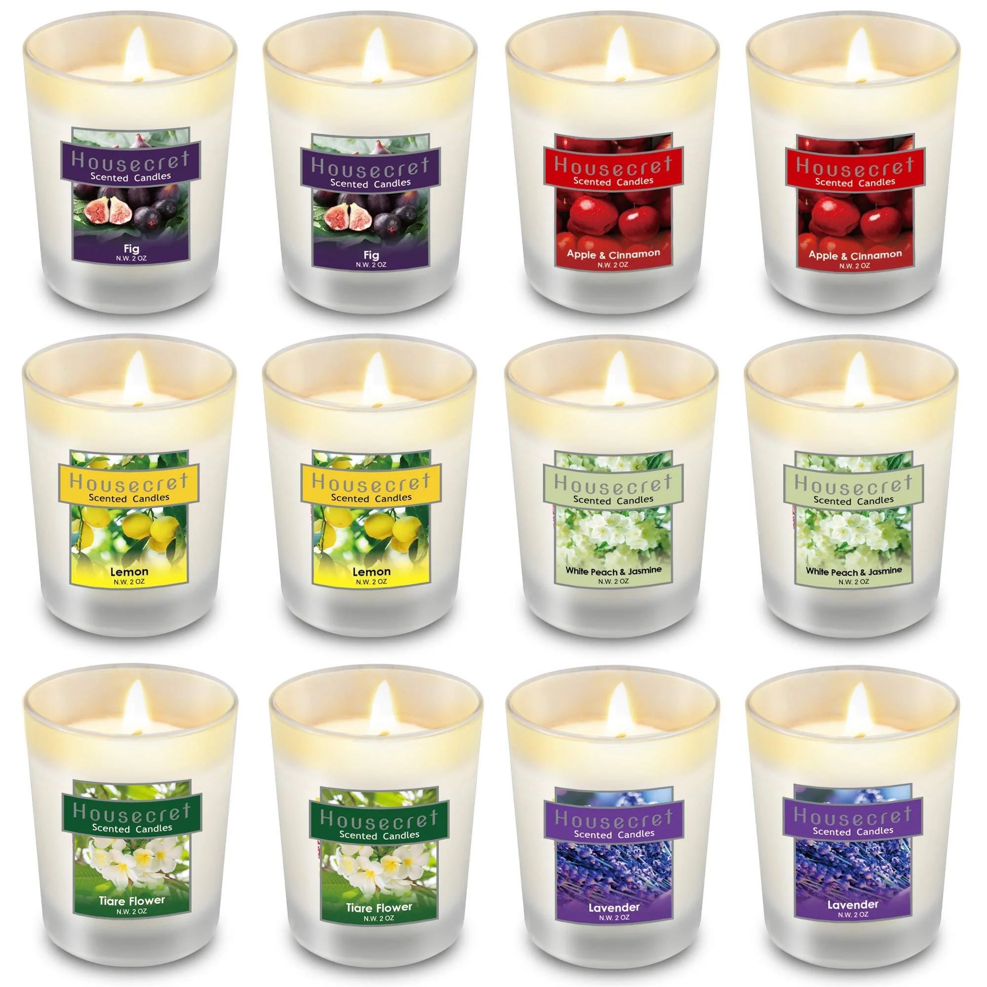 Housecret Pack of 12 Strong Scented Candles Gift Set with 6 Fragrances