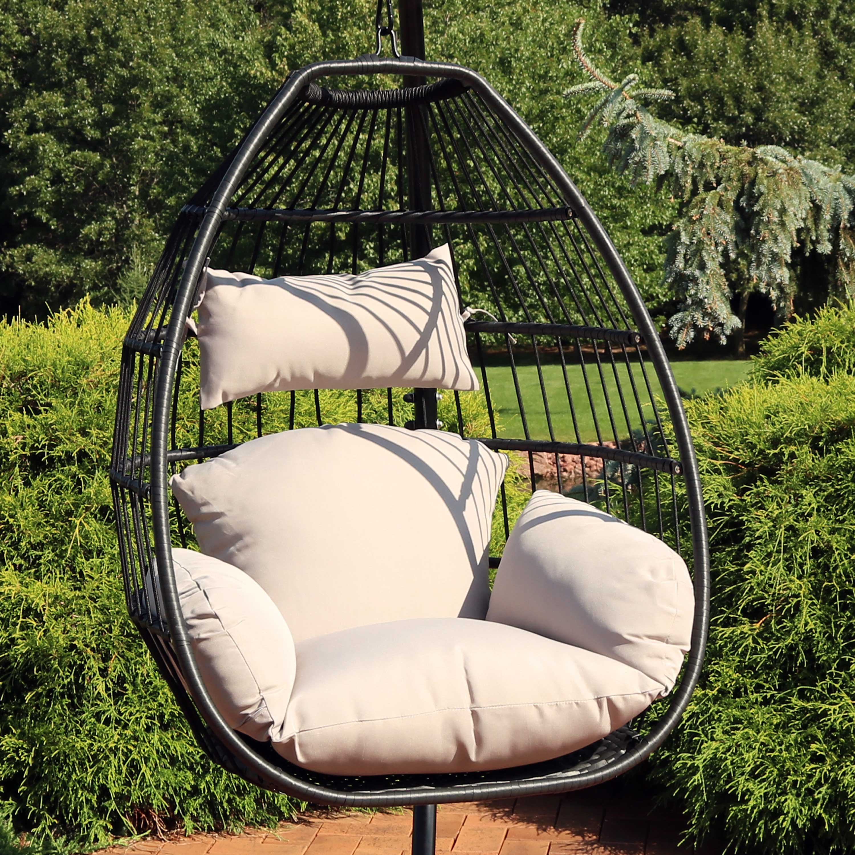 Sunnydaze Delaney Hanging Egg Chair with Seat Cushions Sunnydaze Delaney Hanging Egg Chair with Seat Cushions