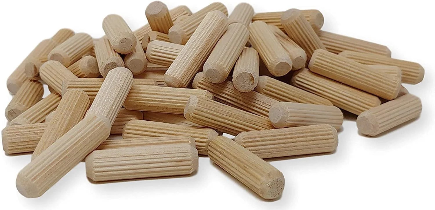 100 Pack 5/16" x 1 1/2" Wooden Dowel Pins Wood Kiln Dried Fluted and
