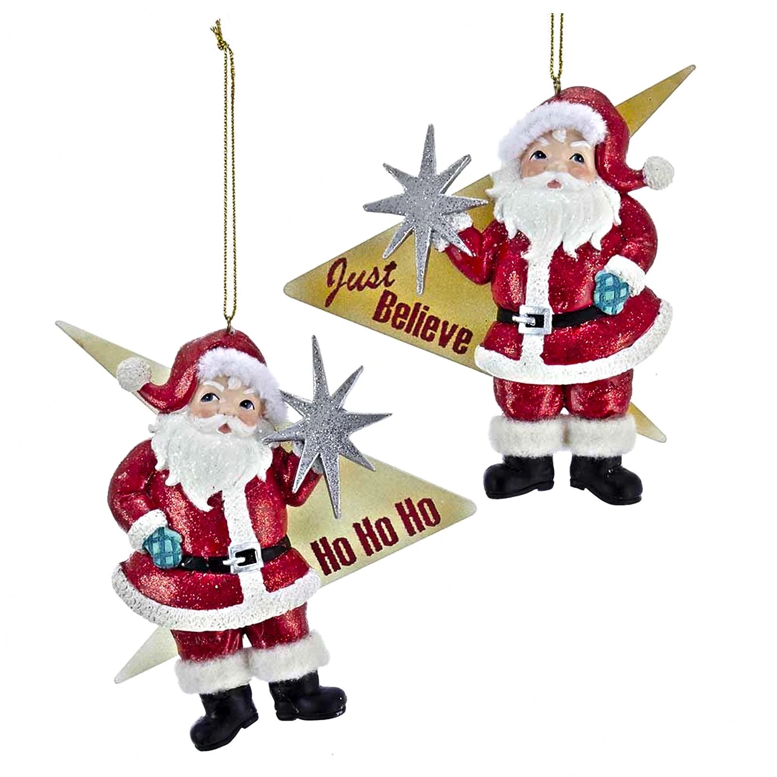 Kurt Adler Christmas Kurt Adler Set/2 Santa Retro Vintage 60s Style Christmas Tree Ornaments