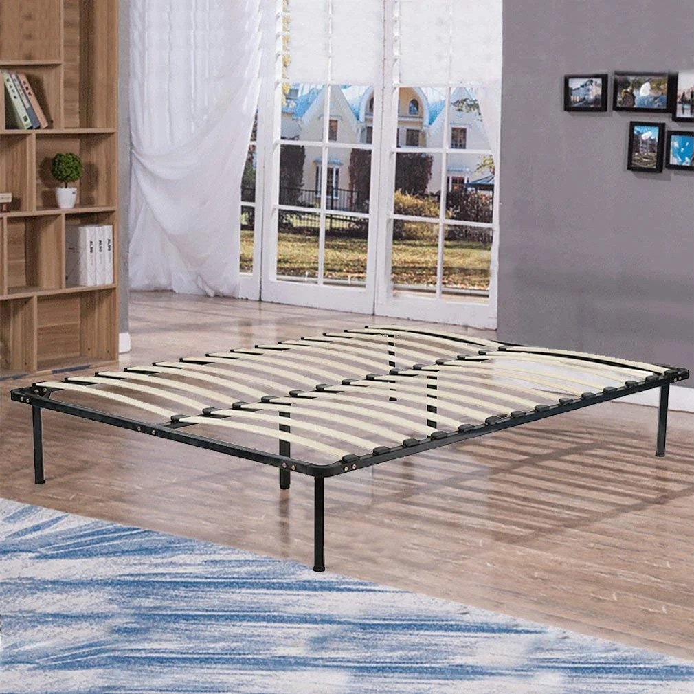 Bed Frame Wood Platform Bed Frame Black Steel Frame With Wood Slat