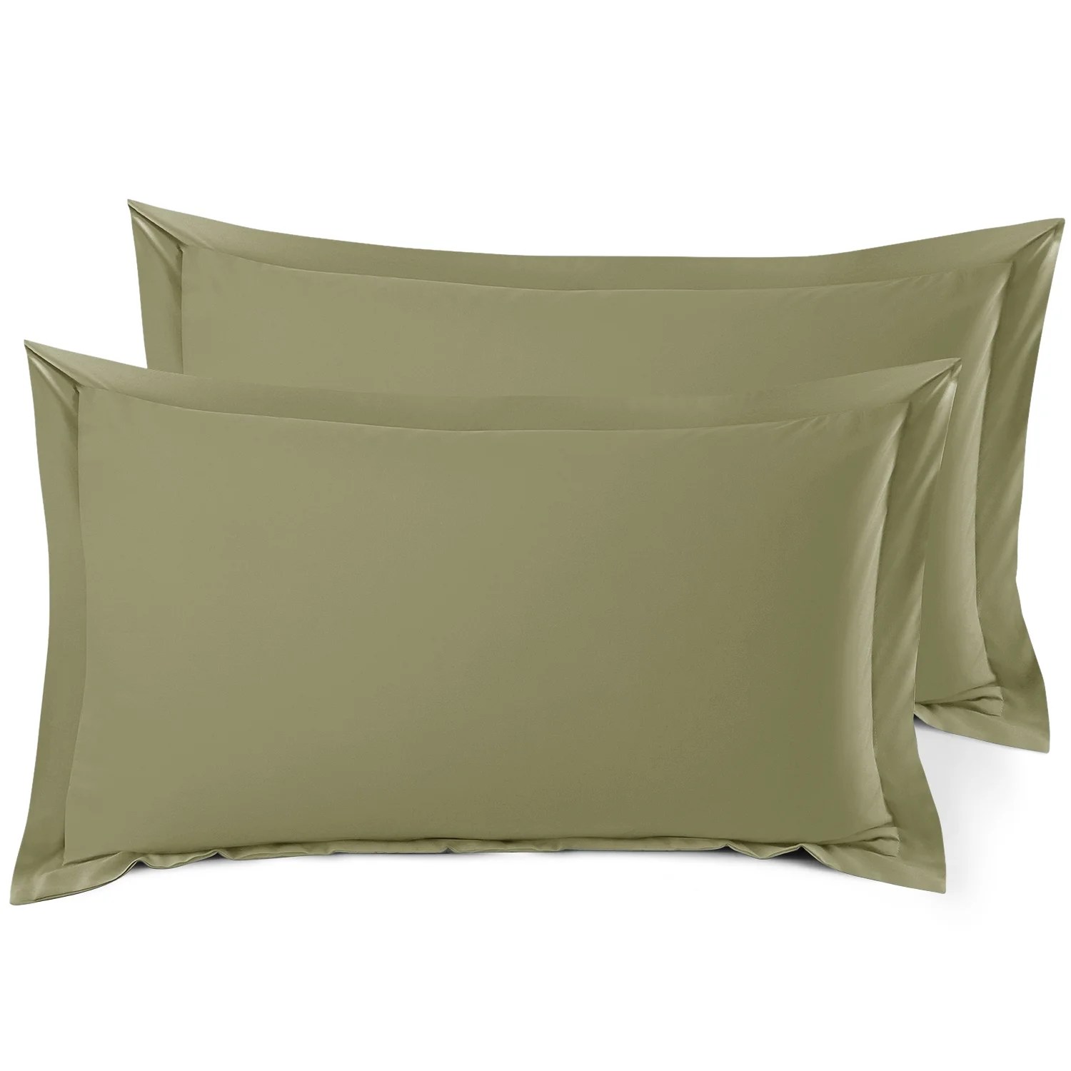 Set of 2 King 20"x36" Size Pillow Shams Sage Green, Hotel Luxury Soft