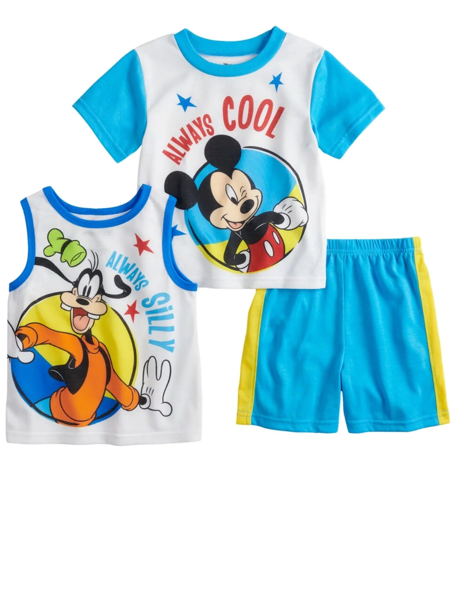Disney Disney Toddler Boys White Mickey Mouse & Goofy 3 Piece Pajama