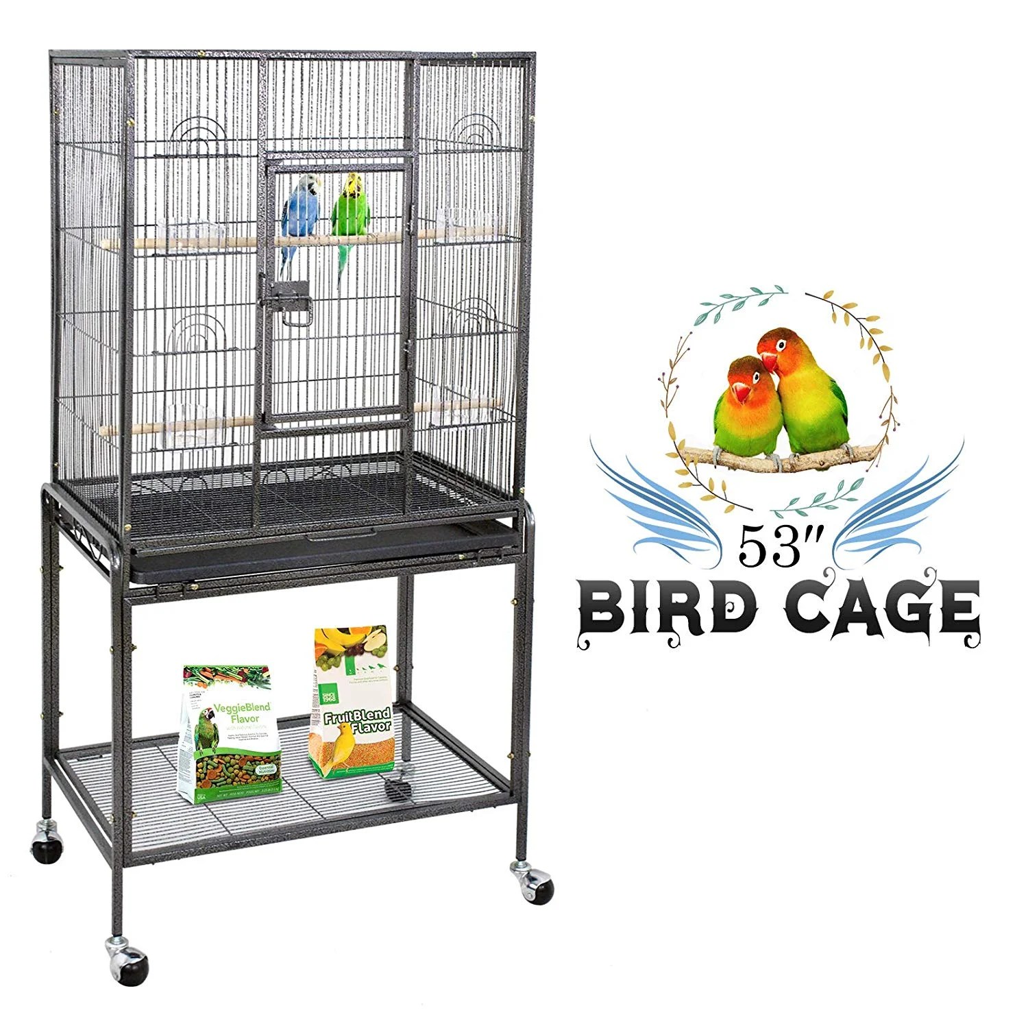 ZENSTYLE 53" Bird Cage with Stand Wrought Iron Construction Bird Cage