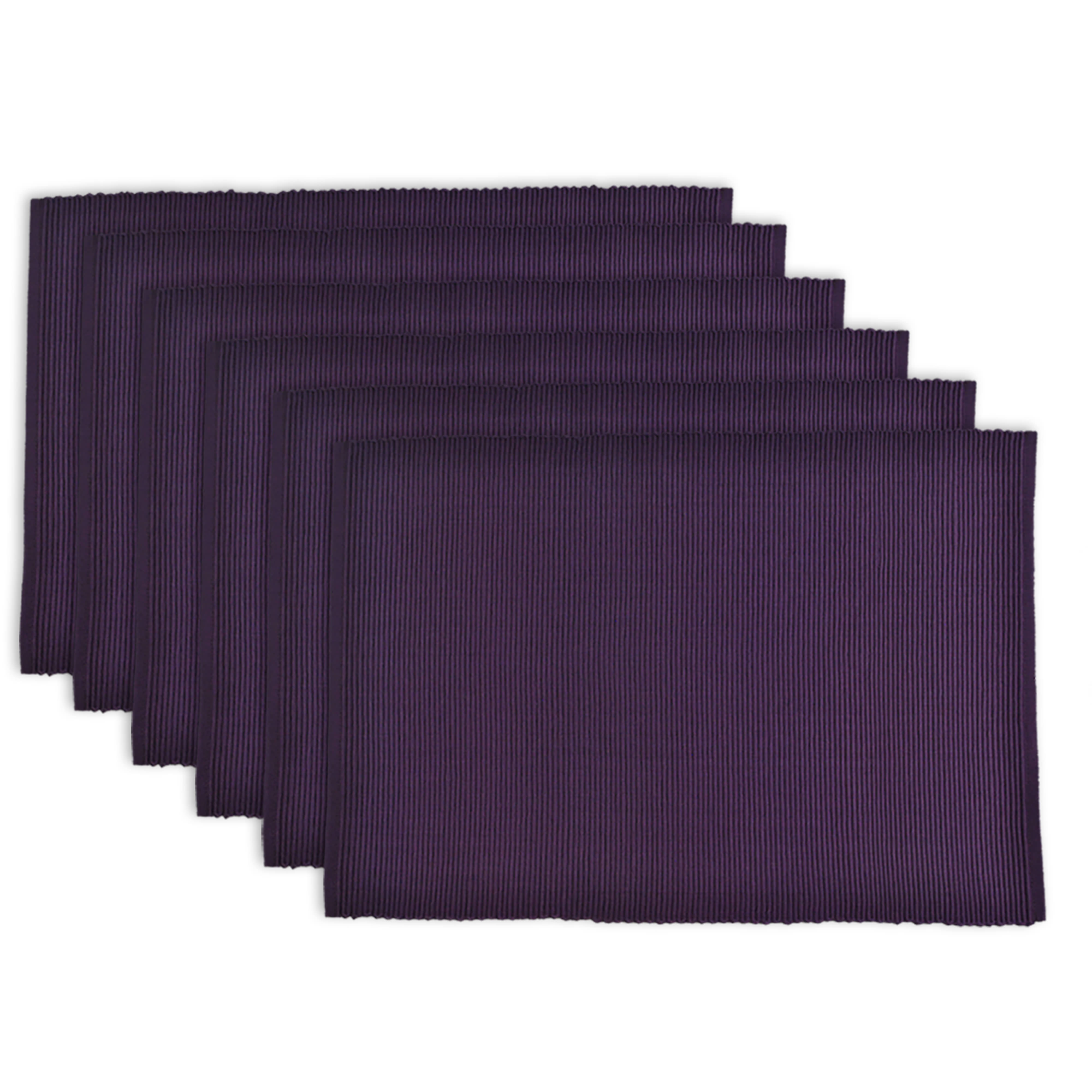 Set of 6 Eggplant Purple Rectangular Ribbed Placemats 19"