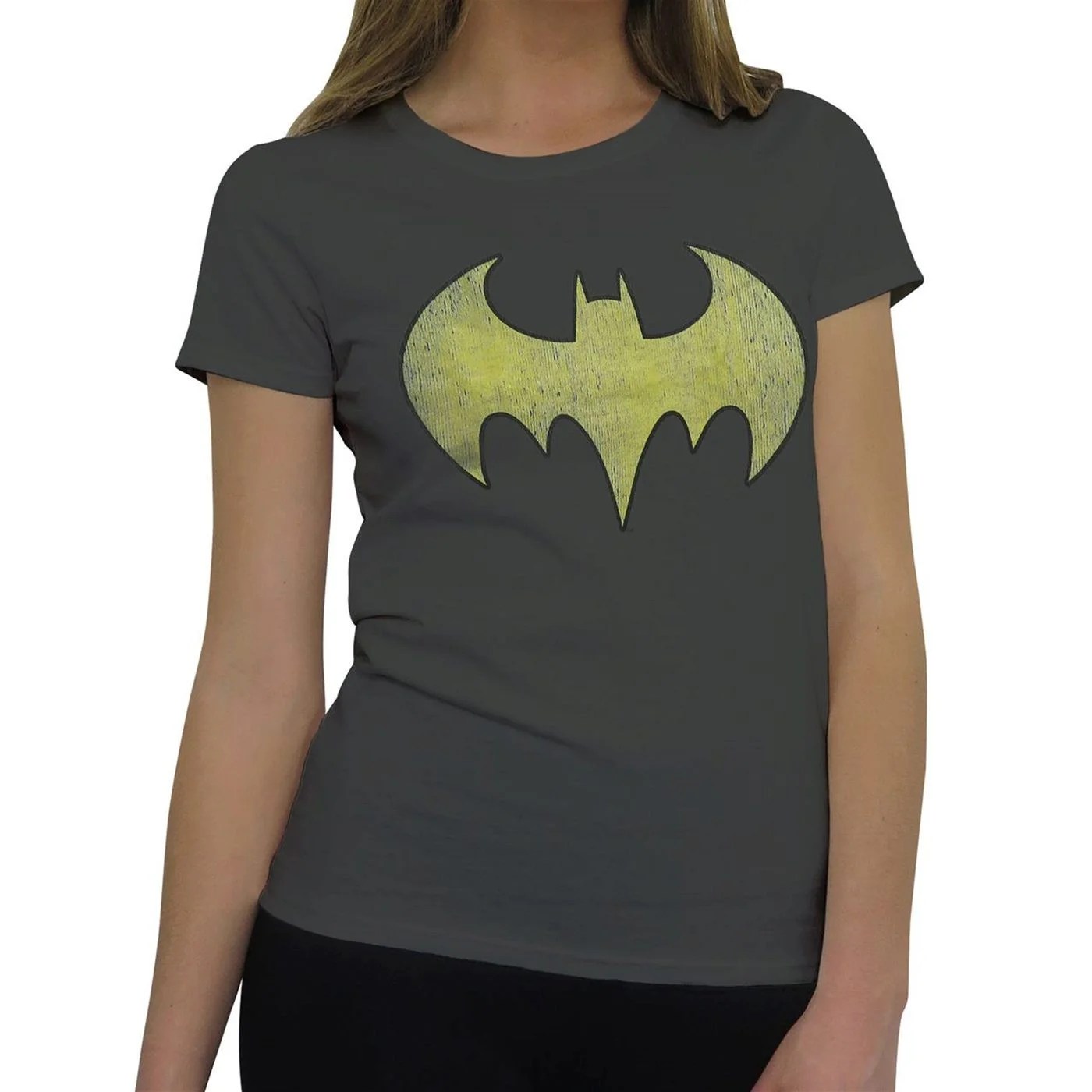 Batgirl Batgirl Distressed Symbol Grey Women's TShirtSmall