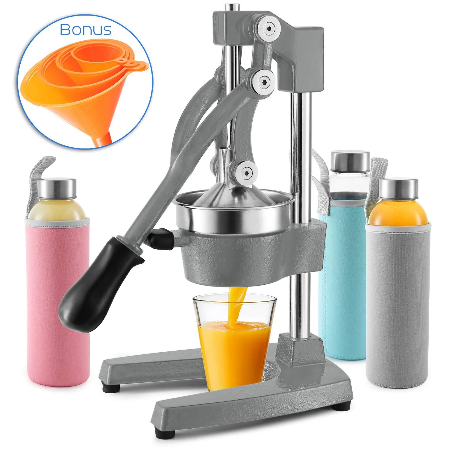 Commercial Grade Professional Citrus Juicer Set, 11Piece HeavyDuty Cast Iron Fruit Juice Press