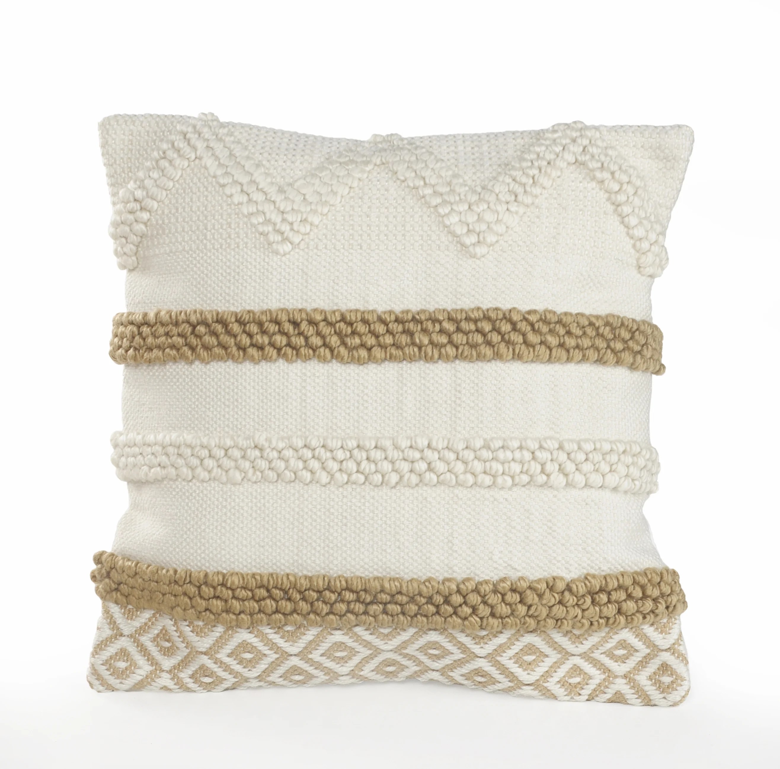 LR Home Neutral Textured Color Block Striped Throw Pillow Beige