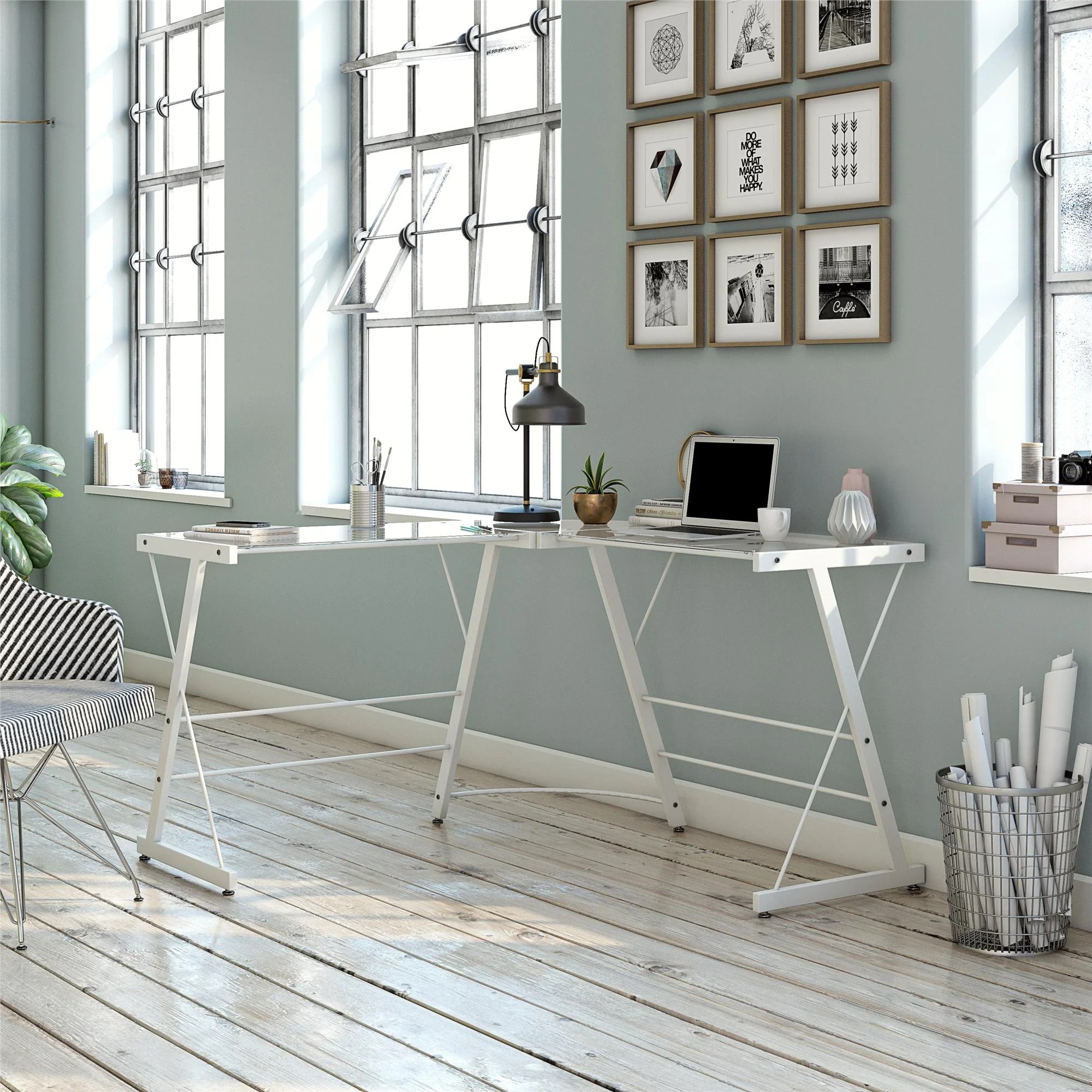 Ameriwood Home Perth Glass LShaped Computer Desk, White