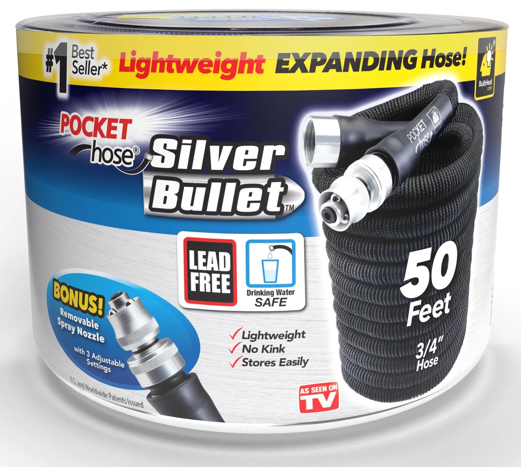Pocket Hose Original Silver Bullet Water Hose by BulbHead Expandable