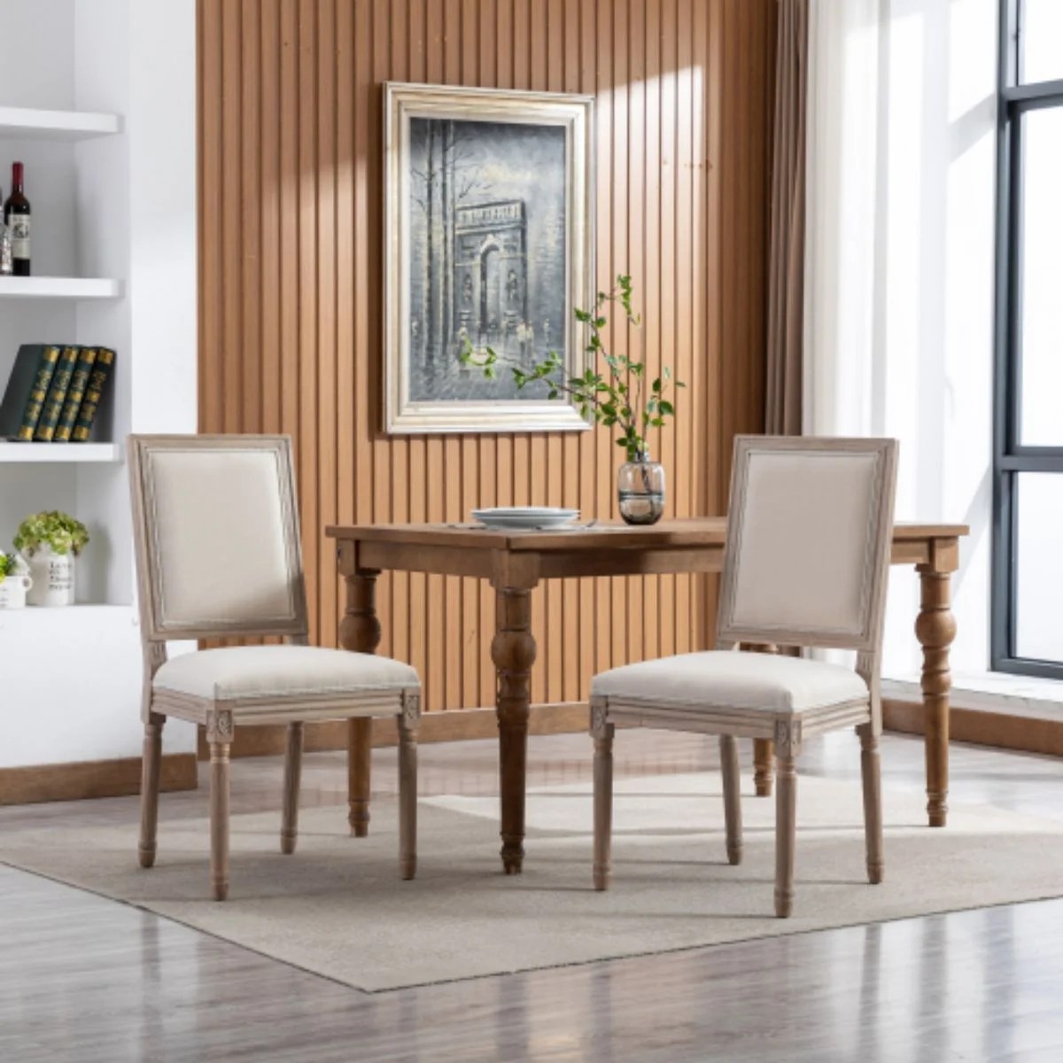 Dining Chairs Set of 2, French Linen Upholstered Dining Room Chairs