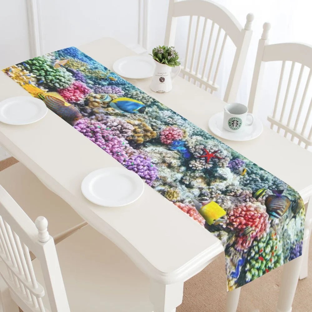 MYPOP Tropical Ocean Fish Table Runner Placemat 16x72 inches, Summer Underwater World Fishes
