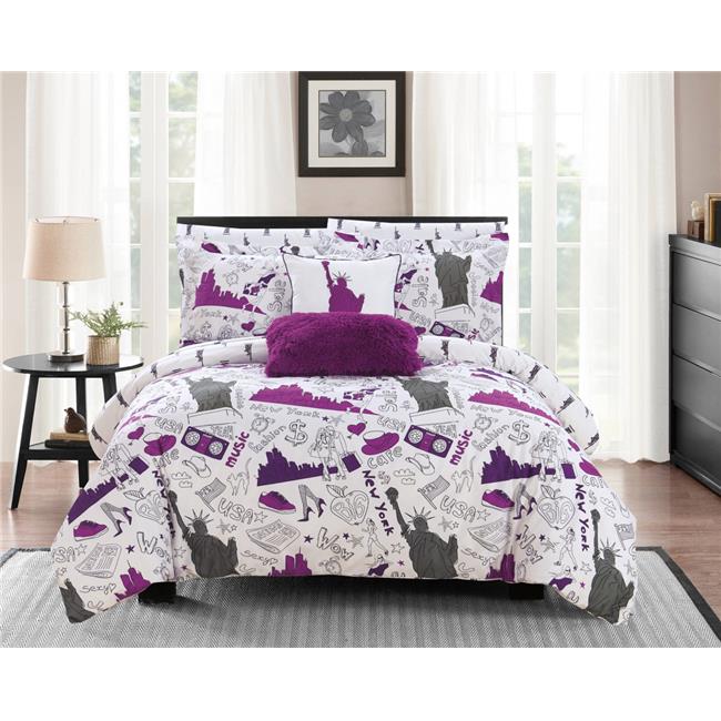 Chic Home BCS15082US 7 Piece Battery Reversible Comforter Set Purple