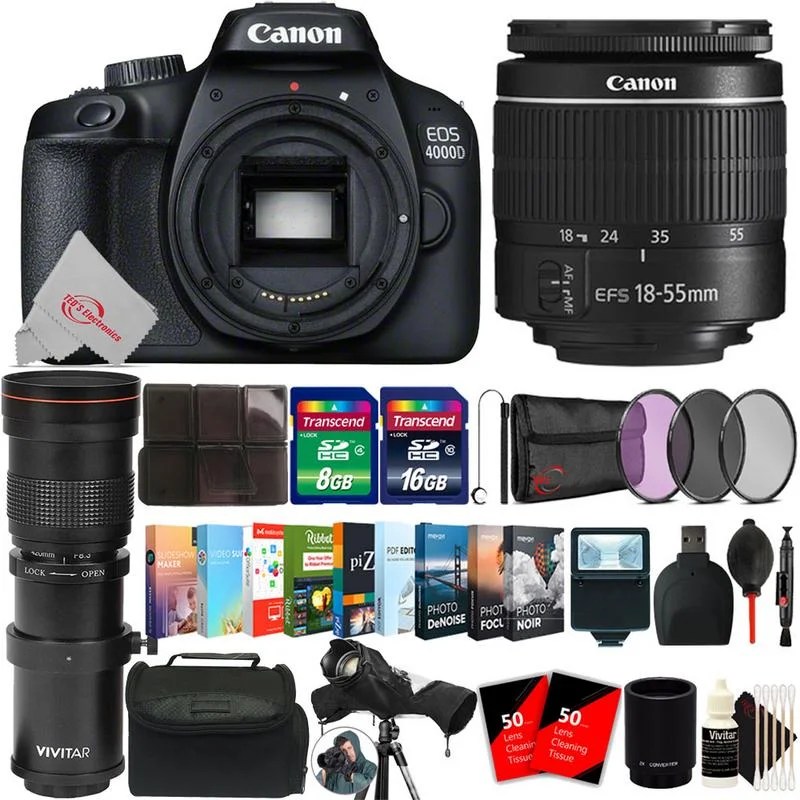 Canon EOS 4000D Rebel T100 18MP DSLR Camera + 1855mm & 420800mm Lens