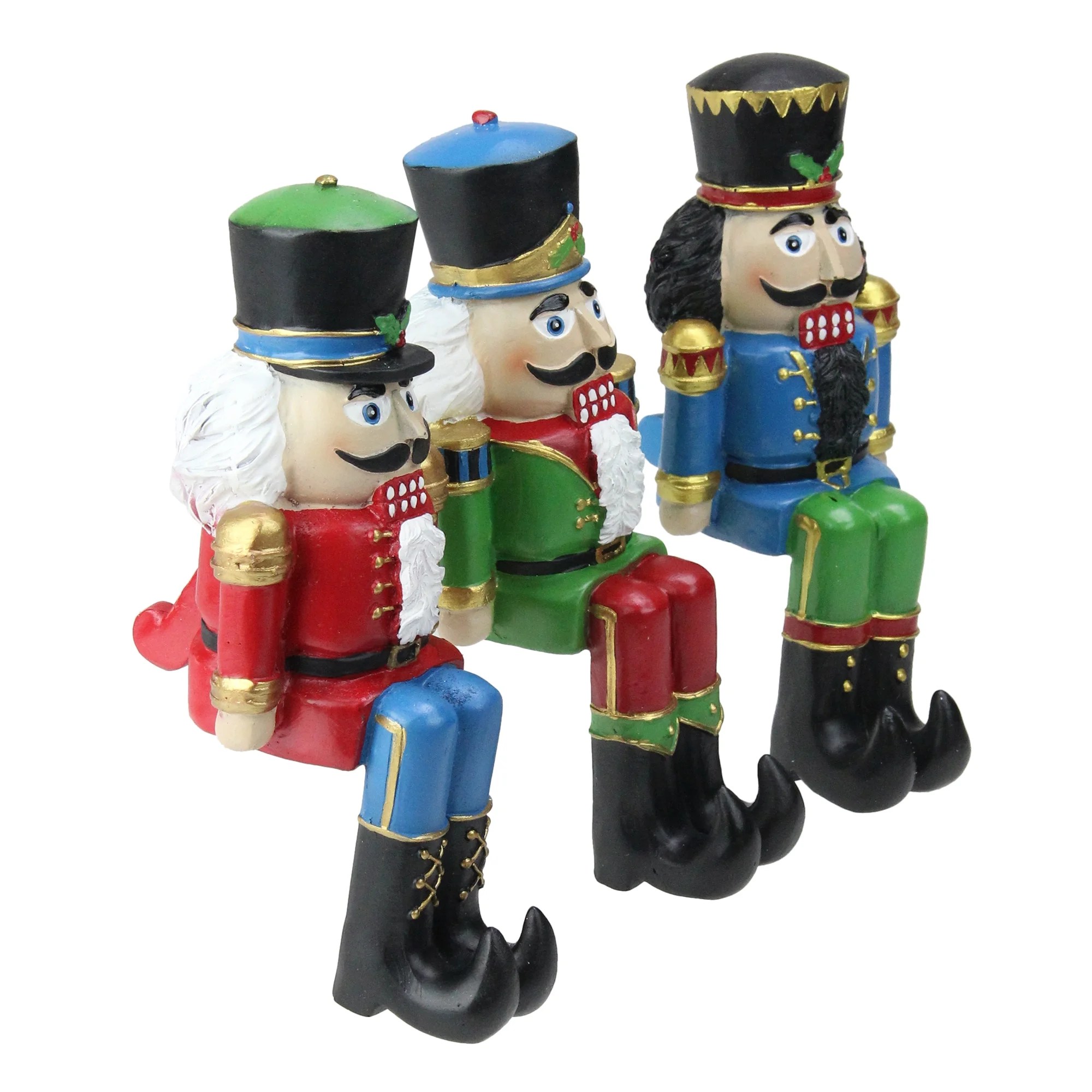 Set of 3 Red, Blue and Green Nutcracker Christmas Stocking Holders 7.5