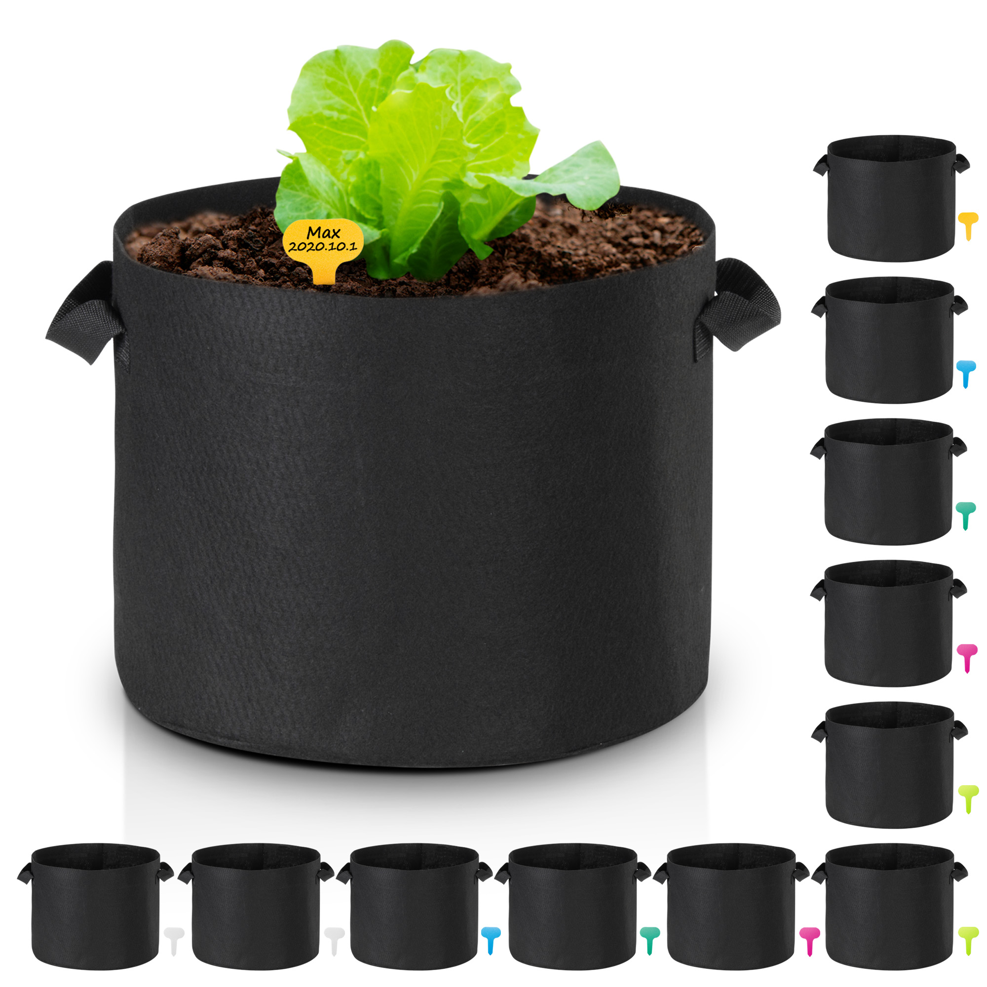 LAGarden 12 Pack 10 Gallon Planting Bag Planter Pot with Handle Flower