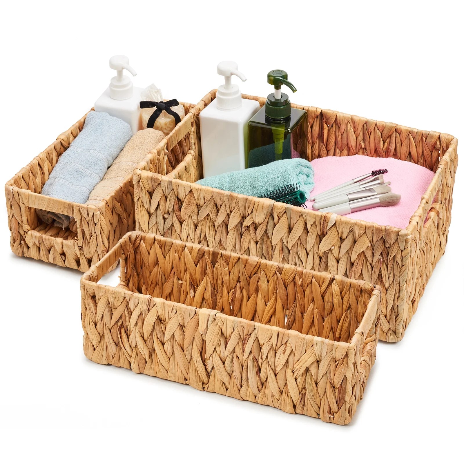 EZOWare Natural Water Hyacinth Baskets, Set of 3 Woven Wicker