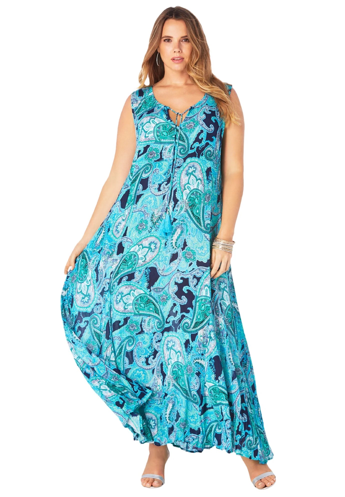 Roaman's Roaman's Women's Plus Size Crinkle ALine Maxi